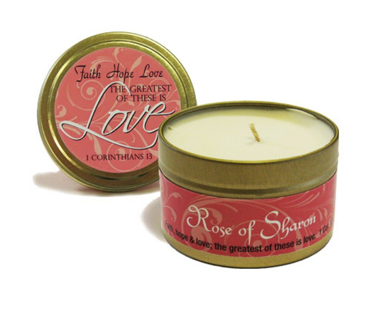 Rose of Sharon Scripture Tin Candle - Biblical Home Decor, Christian Gift, Prayer & Meditation Essential Oil Scented Candle for Church, Bible Study & Spiritual Relaxation