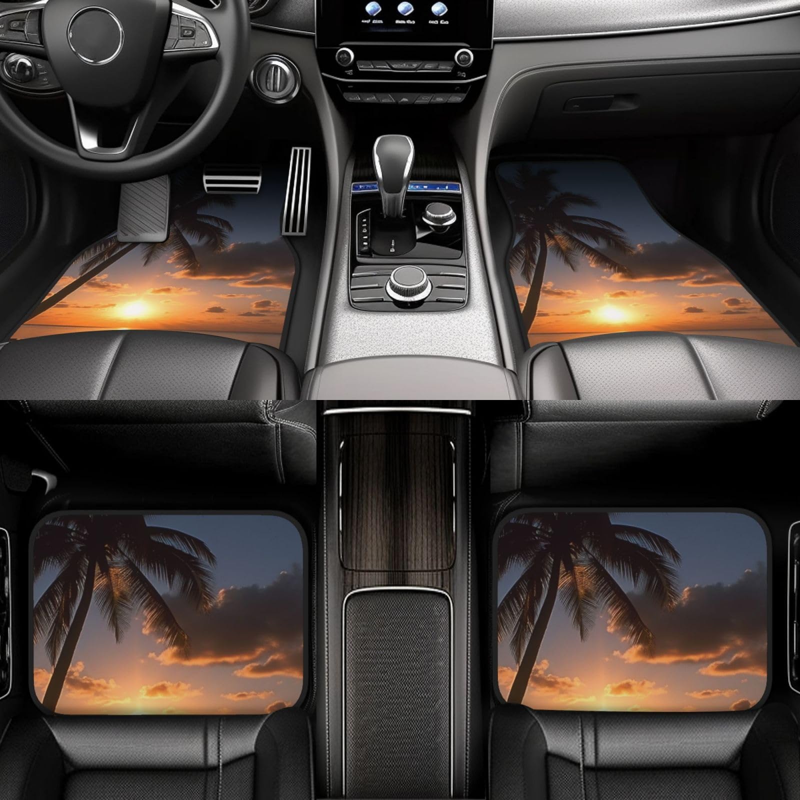 Sunrise Tropical Palm Tree Car Mats - Set of 4 Waterproof Automotive Floor Mats with Built-in Heel Pad for Cars, Trucks, Vans & SUVs | Perfect for Beach Trips, Road Adventures & Tropical-Themed Vehicles