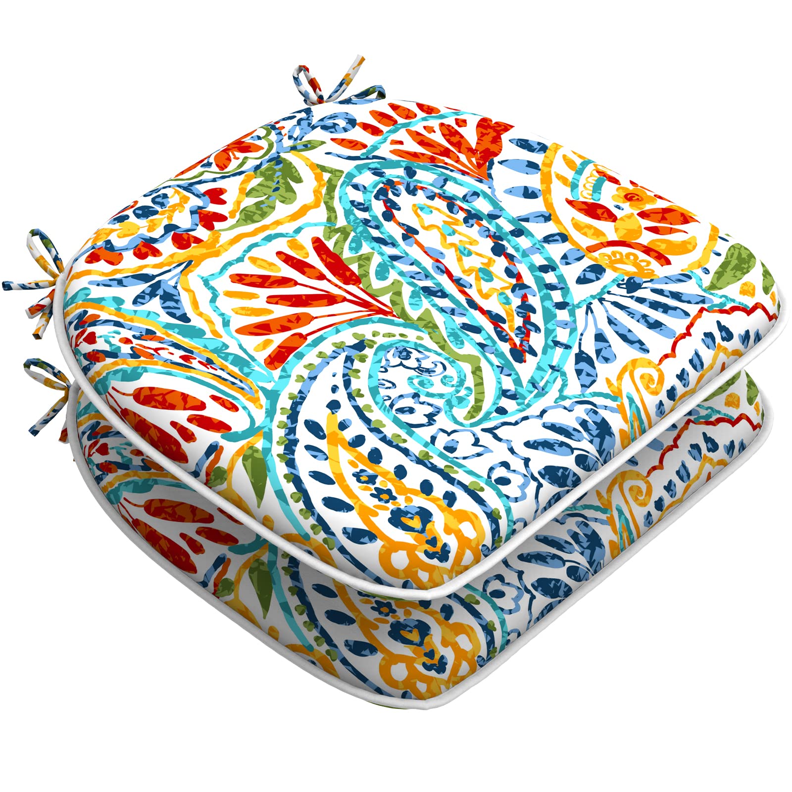 LVTXIII 16x17 Inch Indoor/Outdoor Chair Cushions with Ties - 2 Pack Paisley Classic Patio Seat Cushions for Garden, Home & Office Decor - Perfect for Outdoor Furniture, Poolside Lounging and Backyard Relaxation