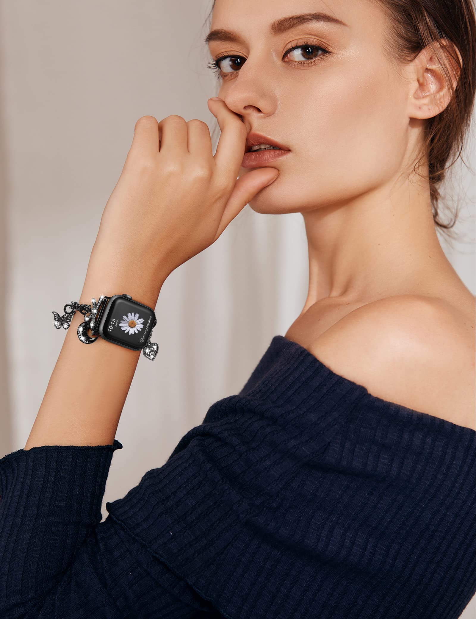 Elegant Stainless Steel Diamond Bling Apple Watch Band for Women - Compatible with iWatch Series 10/9/8/7/6/5/4/3/Ultra/SE (38/40/41/42/44/45/46/49mm) - Perfect for Parties, Work & Everyday Fashion Accessory