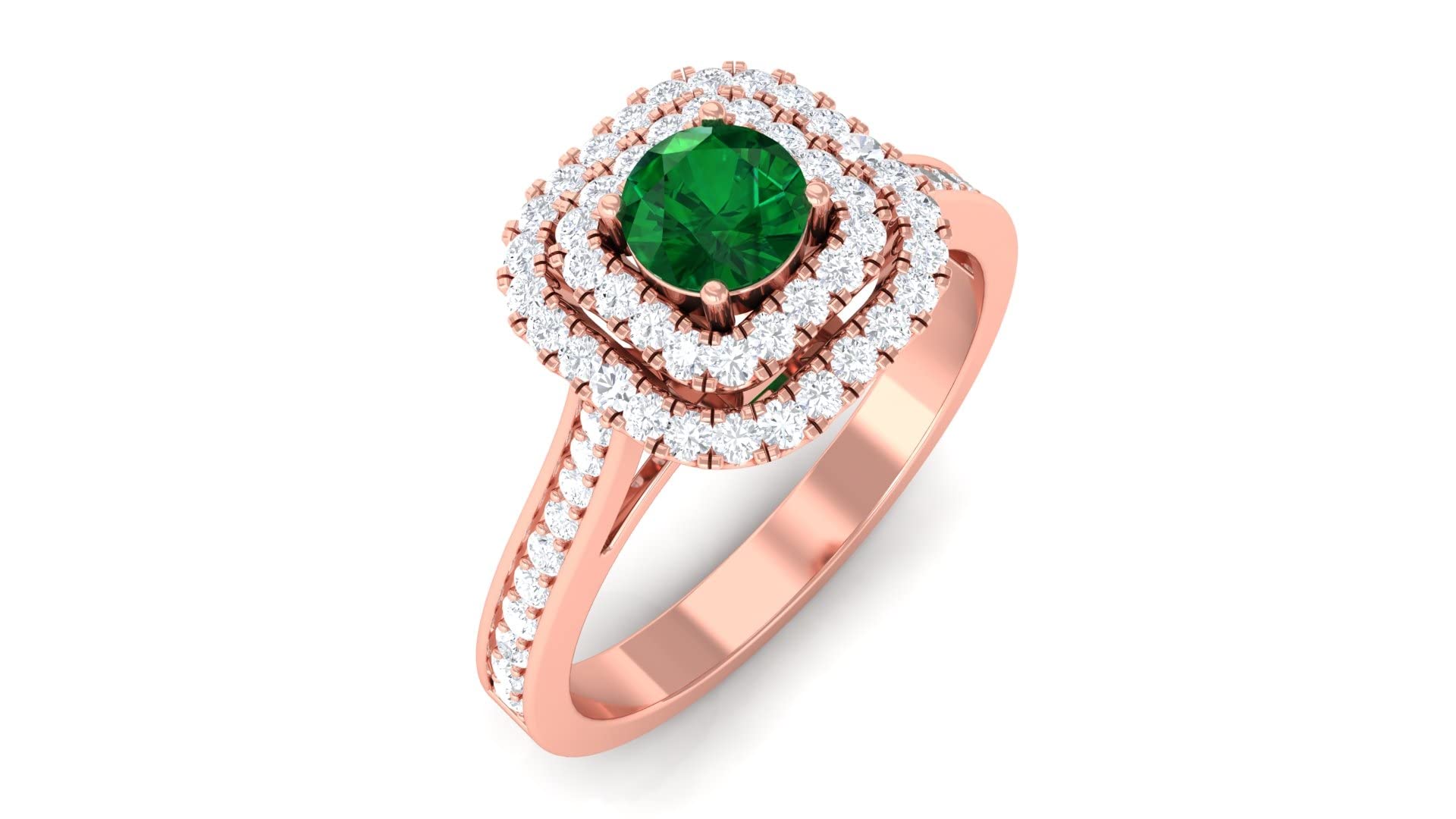 0.75 CT Emerald & Diamond Halo Engagement Ring - 14K Solid Gold Vintage Inspired Wedding Band - Perfect for Proposals, Anniversaries & Special Occasions