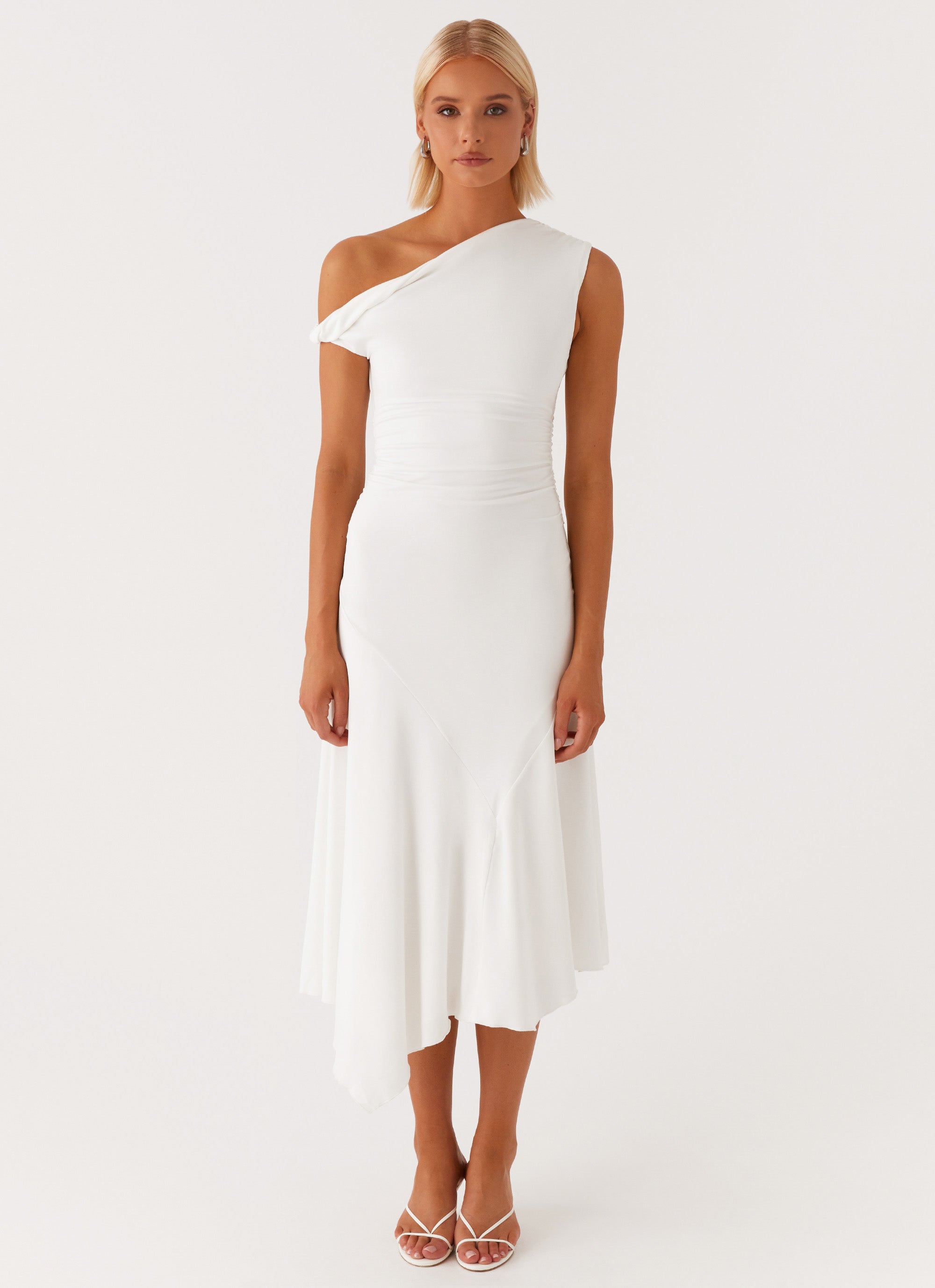 Byron Midi Dress for Women - Elegant White Summer Dress for Casual Wear, Office & Party | Flowy A-Line Dress with Short Sleeves