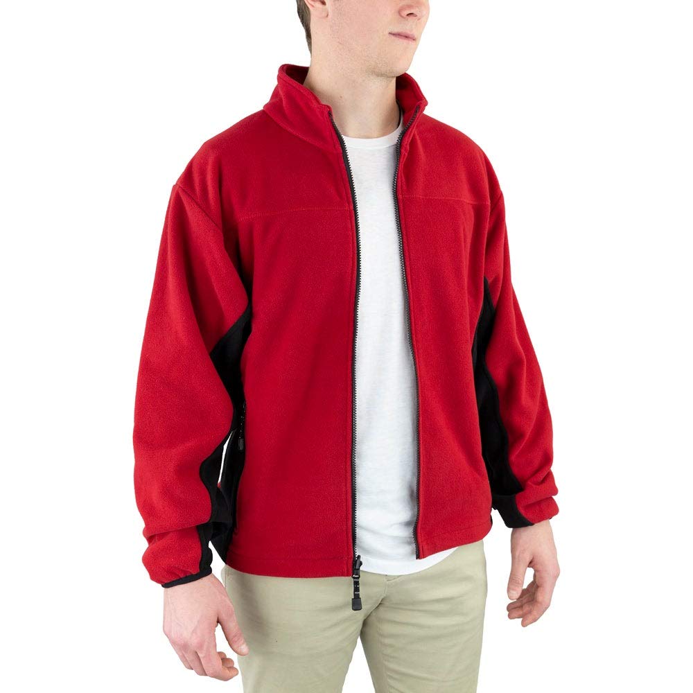 Men's Microfleece Athletic Jacket - Lightweight Warm Fleece Pullover for Running, Hiking & Outdoor Activities - Red