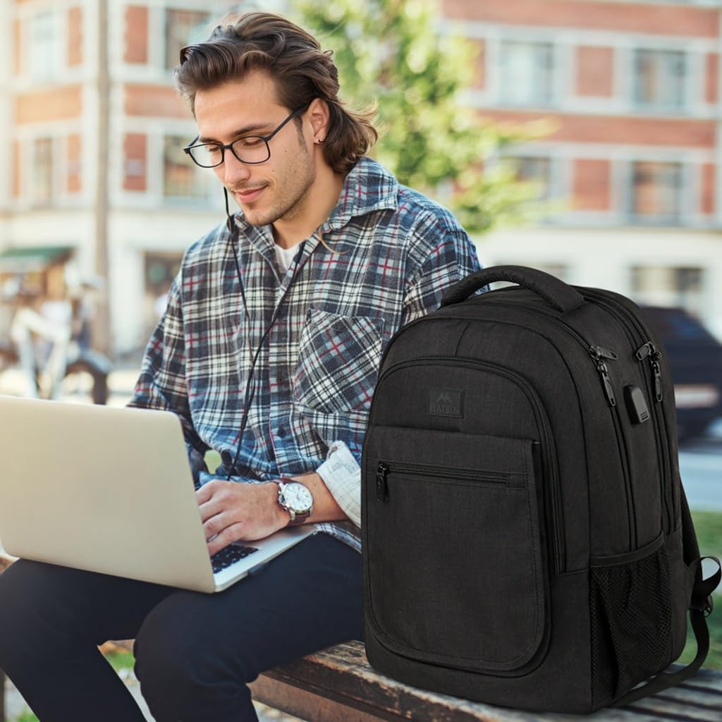 MATEIN Expandable Anti-Theft Travel Laptop Backpack for Men & Women - USB Charging Port, Water Resistant Business Backpack Fits 15.6 Inch Computer - Perfect for College, School, Work & Commuting - Black