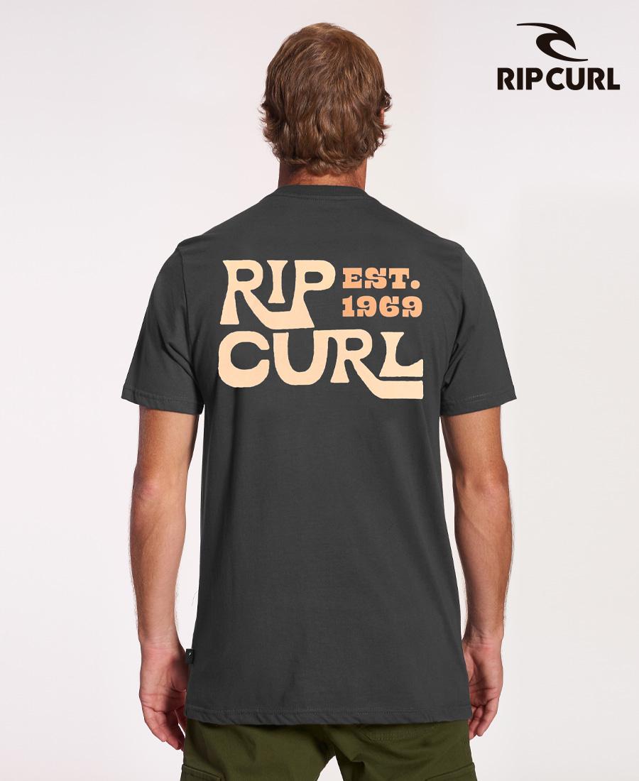Rip Curl Men's Relaxed Fit Classic T-Shirt - Soft Cotton Short Sleeve Tee for Casual Wear & Surfing | Gray RC Logo Design