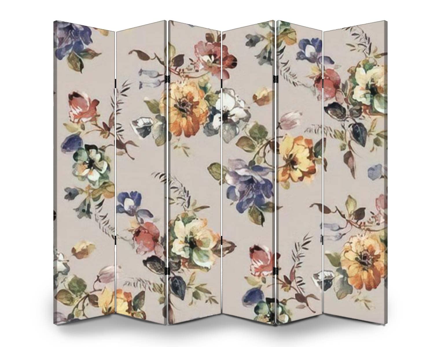 VDSRYGMLB Wooden Room Divider with Floral Pattern - 6-Panel Folding Privacy Screen, Dual-Sided Canvas Partition for Home & Office - Perfect for Bedroom Separation, Living Room Decor, and Indoor Space Division