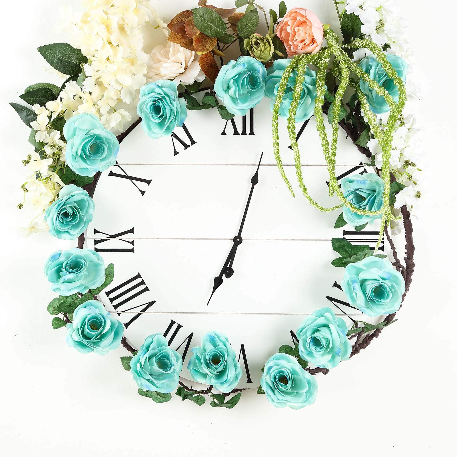 BalsaCircle 6 Feet Turquoise Silk Rose Flower Garland with Leaves - Wedding Centerpieces, Bridal Bouquets, Party Decorations, Wholesale Floral Supplies for Home and Event Decor