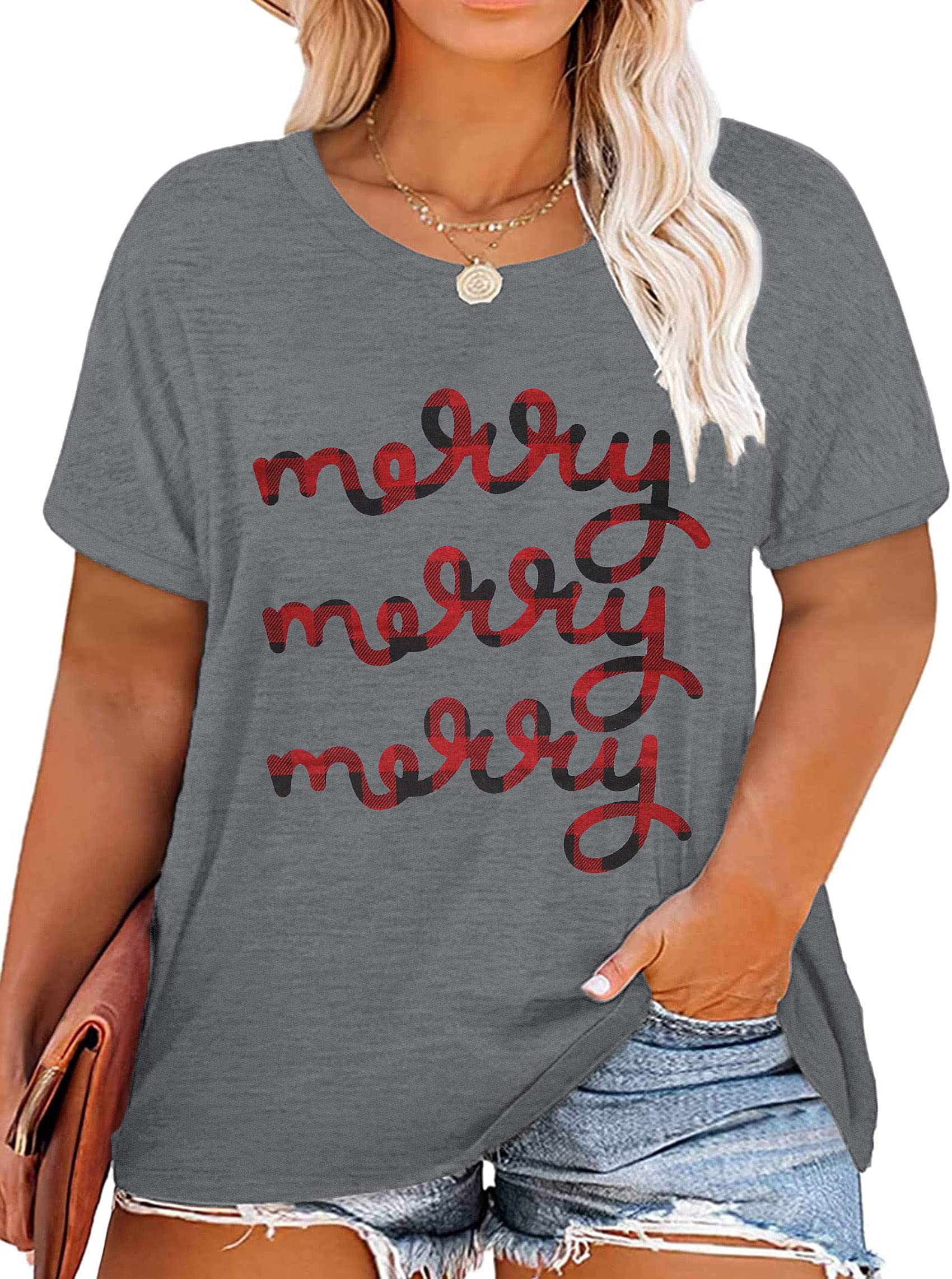 Merry and Bright Christmas Plus Size Shirt for Women - Oversized Holiday Tee with Festive Design | Perfect for Holiday Parties, Family Gatherings & Cozy Winter Outfits