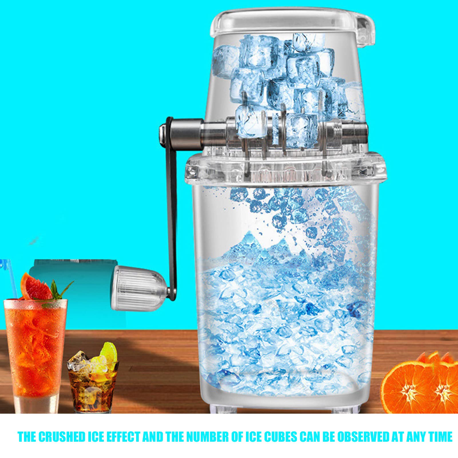 Stainless Steel Hand Crank Ice Crusher - Manual Ice Shaver with Durable Blades for Cocktails, Smoothies & Home Bars | Portable Ice Breaker Machine for Fast Crushing