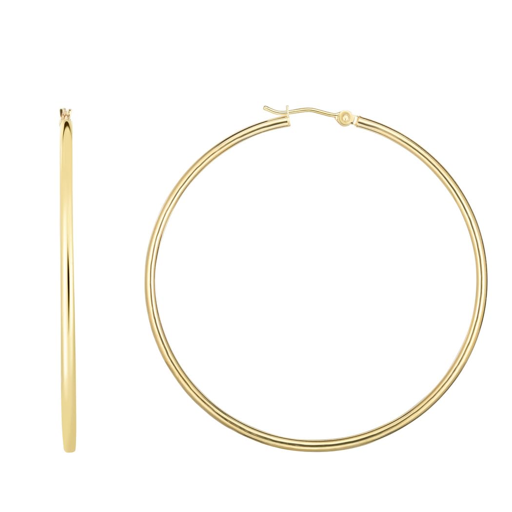 14K Gold Shiny Round Tube Hoop Earrings with Hinged Clasp - Elegant Women's Hoop Earrings for Everyday Wear, Parties & Special Occasions