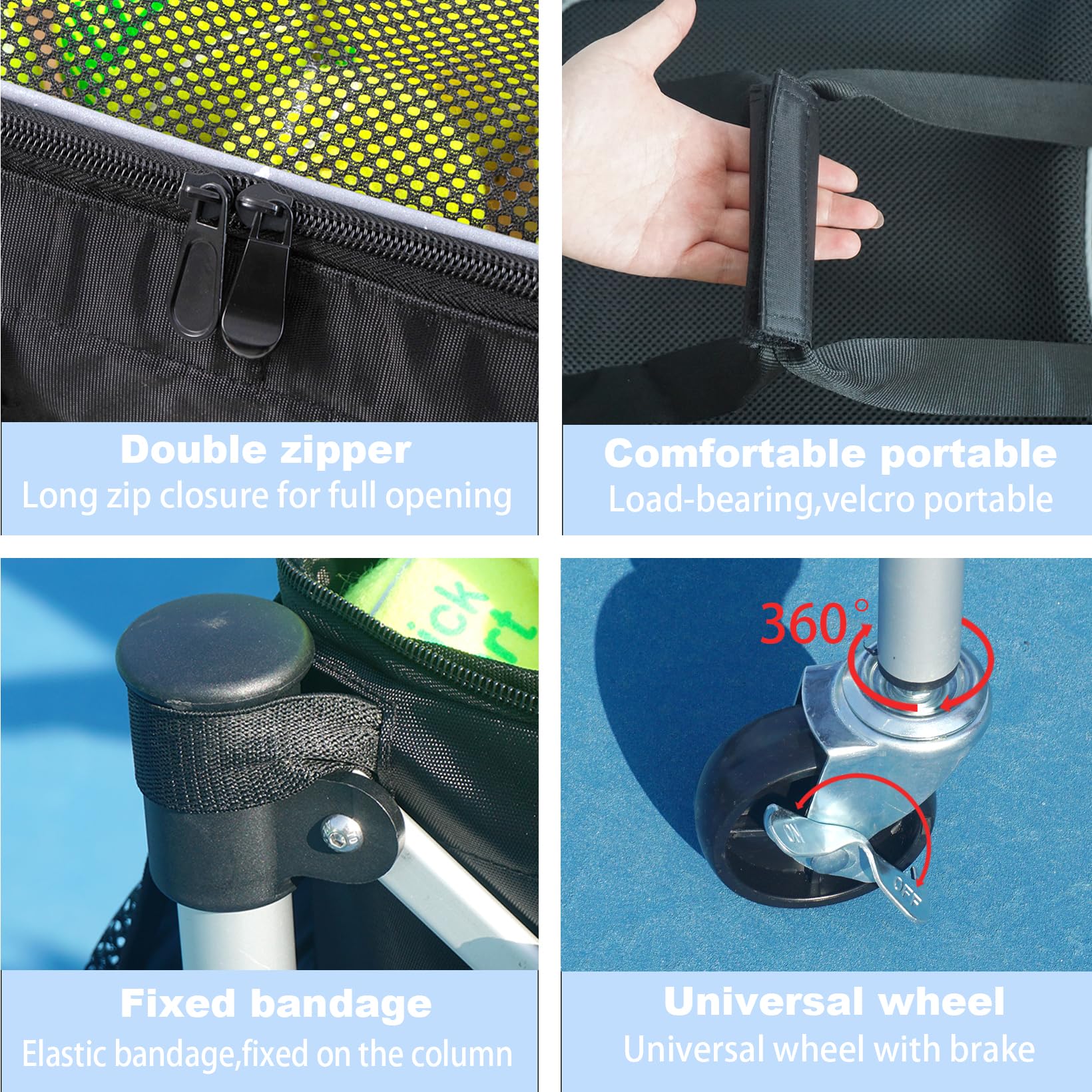 Portable Tennis Ball Hopper with Wheels - Holds 160 Balls for Tennis, Racquetball, Pickleball, Baseball & Badminton - Perfect for Practice, Training & Court Cleanup