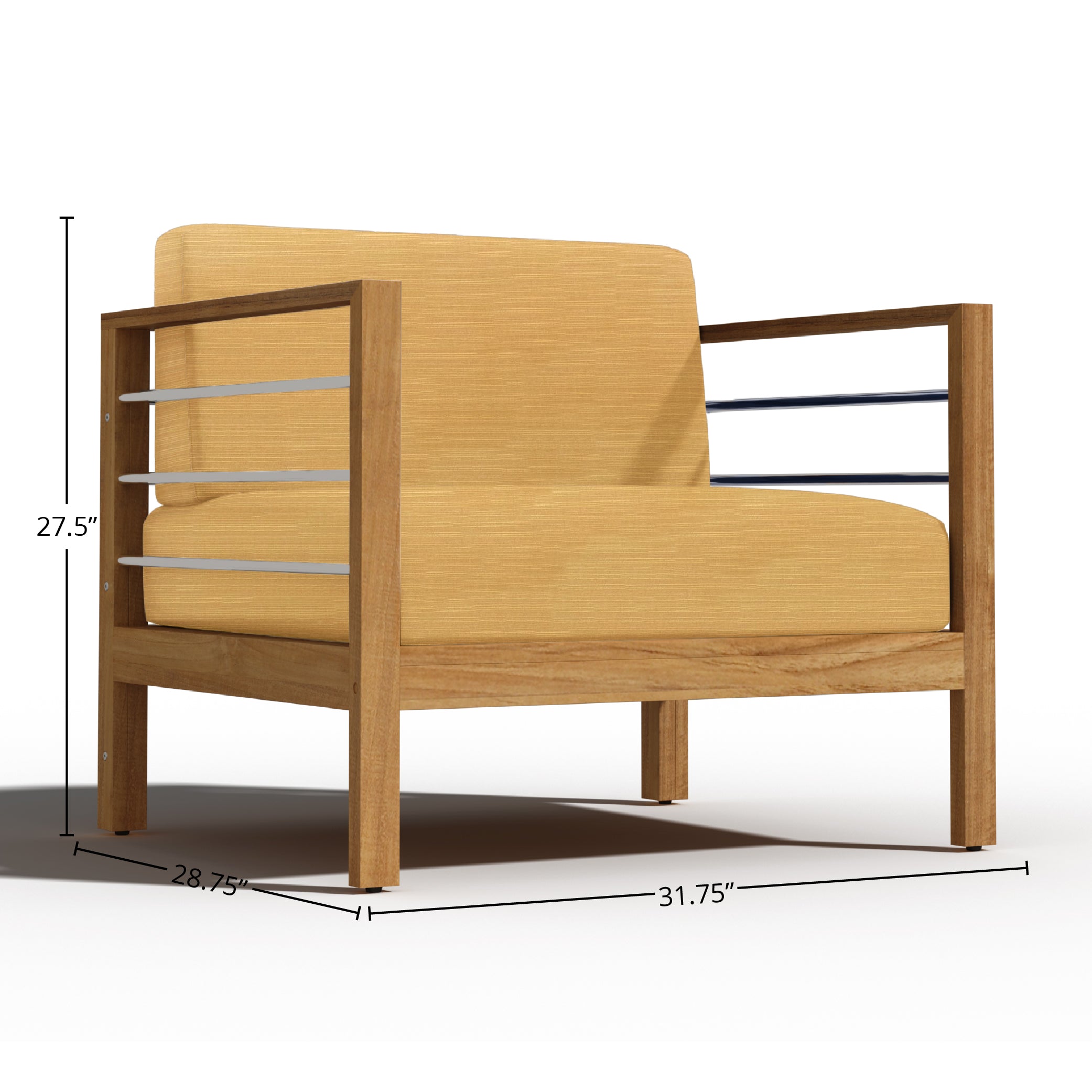 Premium Leon Teak Outdoor Club Chair with Sunbrella Dupione Cornsilk Cushion - Waterproof & UV-Resistant Patio Furniture for Poolside, Garden, and Backyard Relaxation