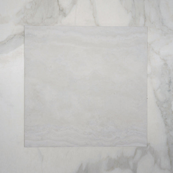 Bianco Ivy Vein Cut Travertine Look Porcelain Tile with Tech Grip - Non-Slip Flooring Sample for Bathroom, Kitchen & Outdoor Use