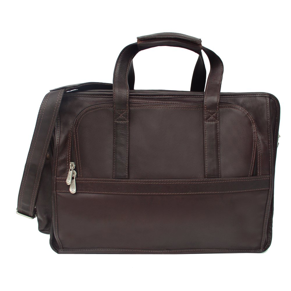 Premium Leather Half-Moon Laptop Portfolio Case - Chocolate Brown - Fits 13-15 Inch MacBook & Windows Laptops - Professional Business & Travel Document Organizer