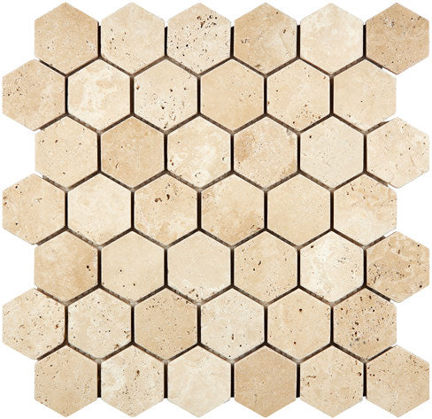 Premium Ivory Travertine 2 Inch Hexagon Mosaic Tile - Natural Stone Floor & Wall Tile for Bathroom, Kitchen Backsplash, Shower, and Pool Designs