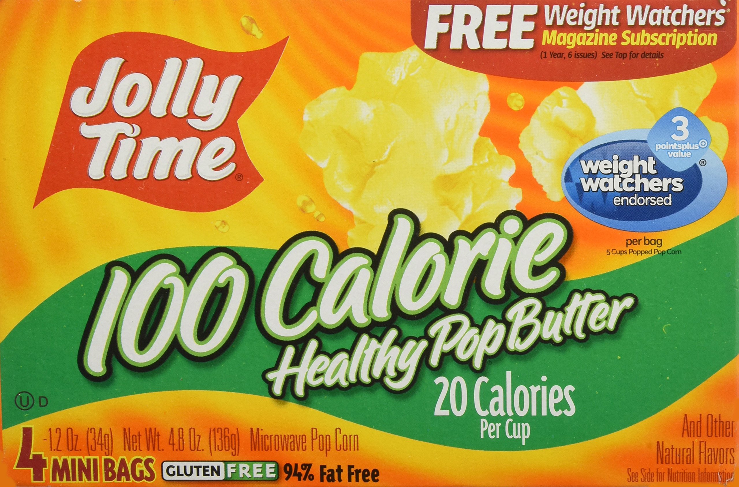 Healthy Jolly Time Microwave Popcorn with Butter - 100 Calories per Bag, 4-Pack - Perfect for Movie Nights, Snacking & Office Breaks