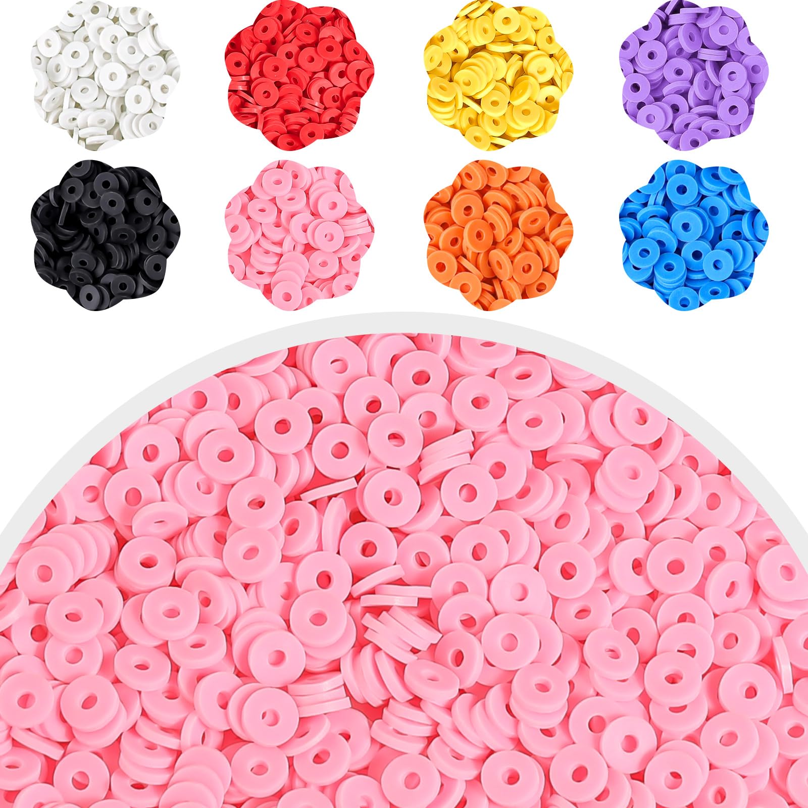 4000 Pcs Pink Clay Beads for Jewelry Making - Flat Round Polymer Spacer Heishi Beads for DIY Bracelets, Necklaces & Earrings - Perfect for Crafting, Gifts & Boho Style Accessories