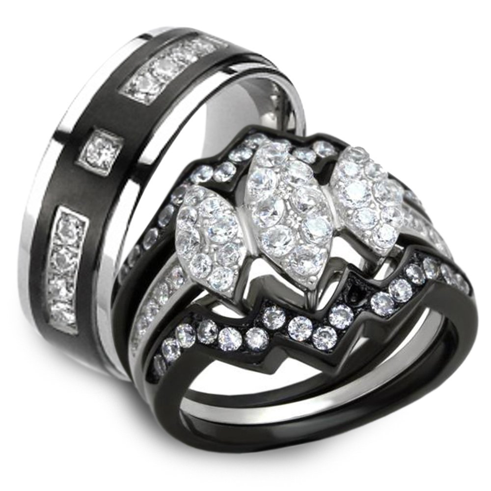 His & Her Wedding Rings - Stainless Steel & Titanium Band Set for Couples - Perfect for Anniversaries & Vows