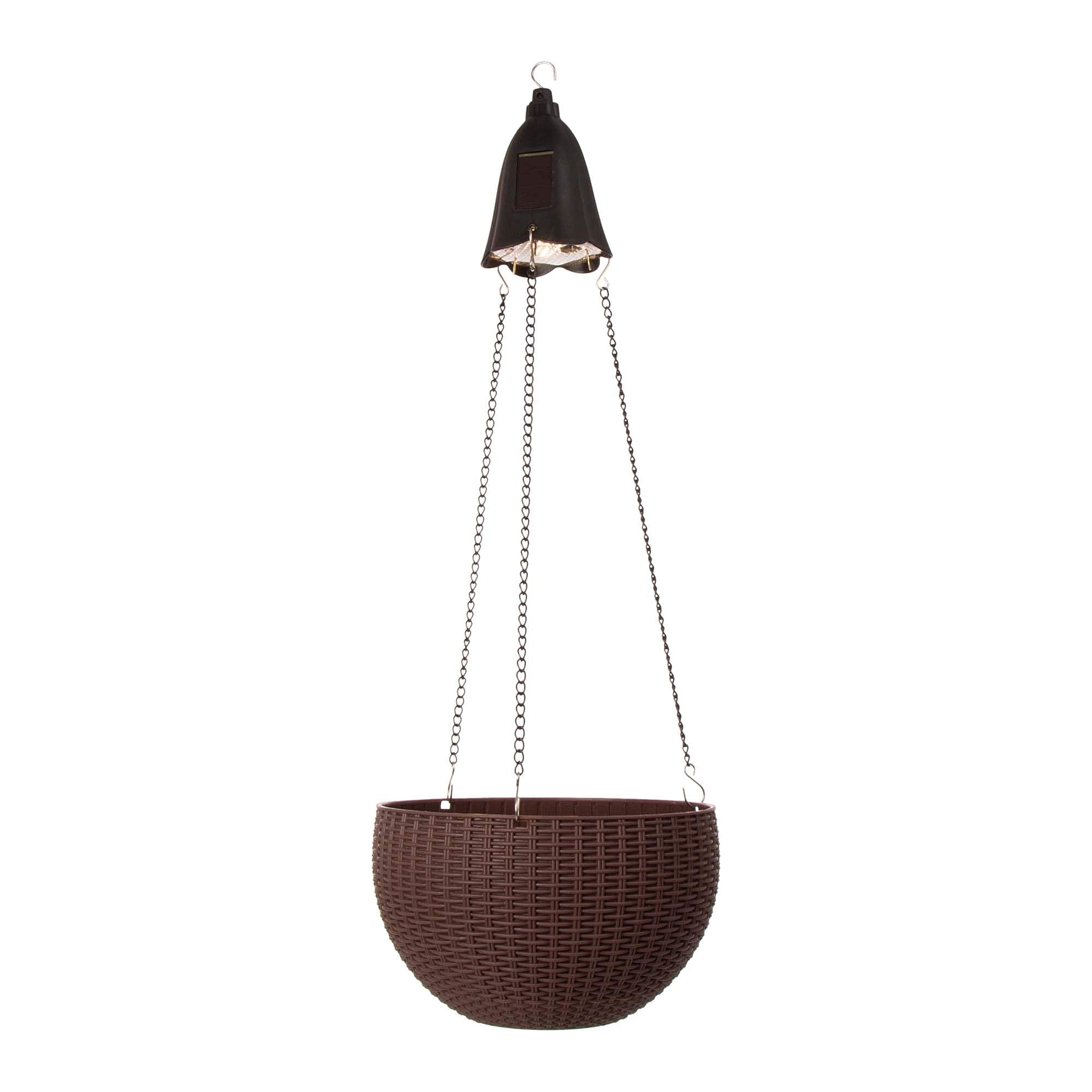 Glitzhome 30 Inch Hanging Planter with Solar Lights - Brown Plastic Plant Hanger with Chain for Indoor Outdoor Decor, Garden, Patio, Balcony & Porch