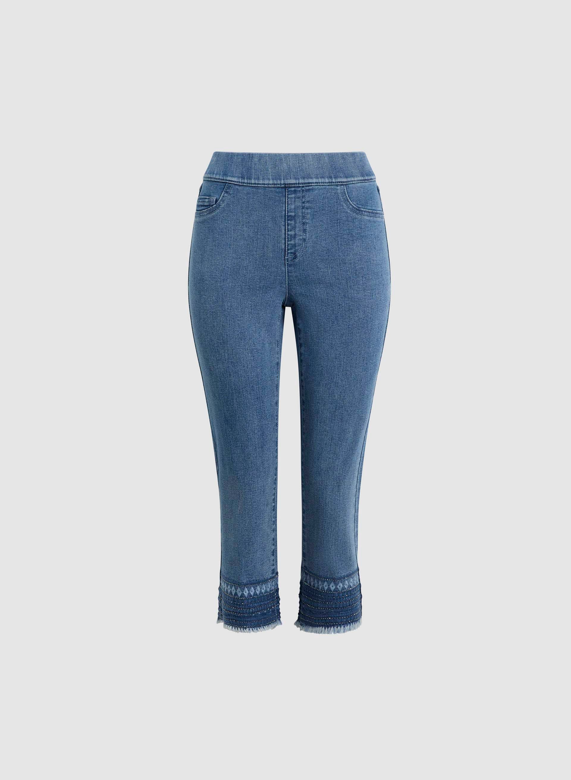 Stylish Beaded & Fringed Pull-On Jeans for Women - Trendy Stretch Denim Pants with Embellishments | Perfect for Casual Outings, Parties & Boho Fashion