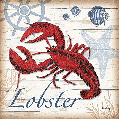 2 Nautical Blue Crab and Red Lobster Poster Prints - 12x12 Inch Coastal Wall Art Decor for Kitchen, Bathroom, or Beach House