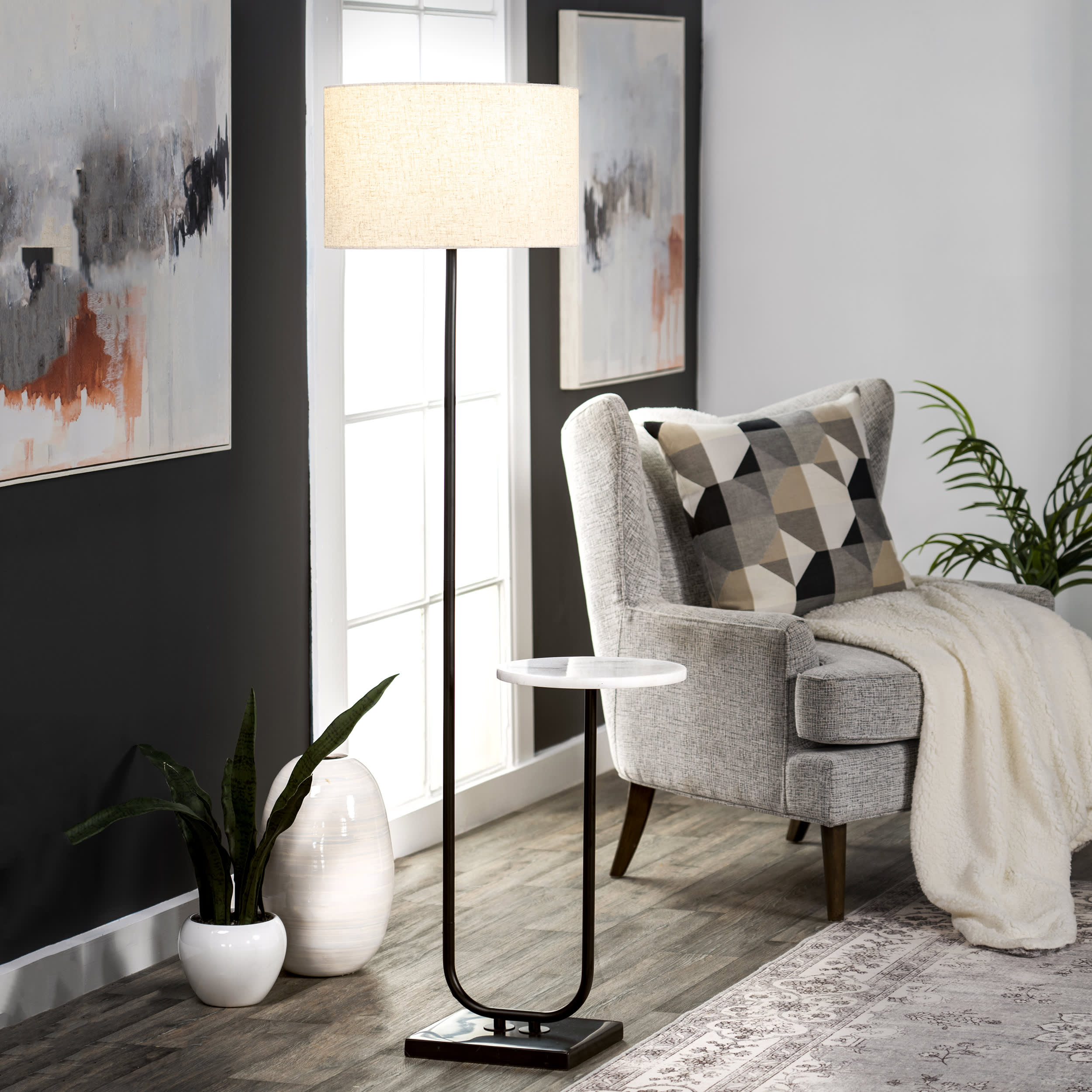 60 Inch Modern Iron Shelf Floor Lamp - Black Industrial Style for Living Room, Bedroom, or Office Lighting