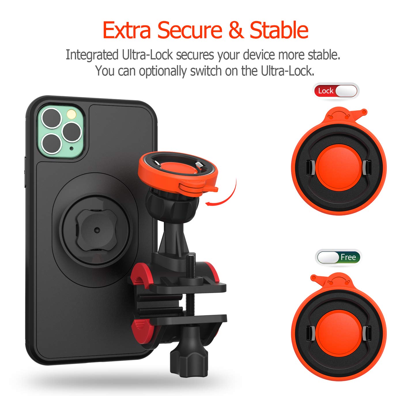 Shockproof 360° Rotatable Quick Release Bike Phone Mount Holder for iPhone 11 Pro - Compatible with Bicycle, Mountain Bike, Road Bike, MTB, eBike Handlebars - Perfect for Cycling, Commuting & Outdoor Adventures