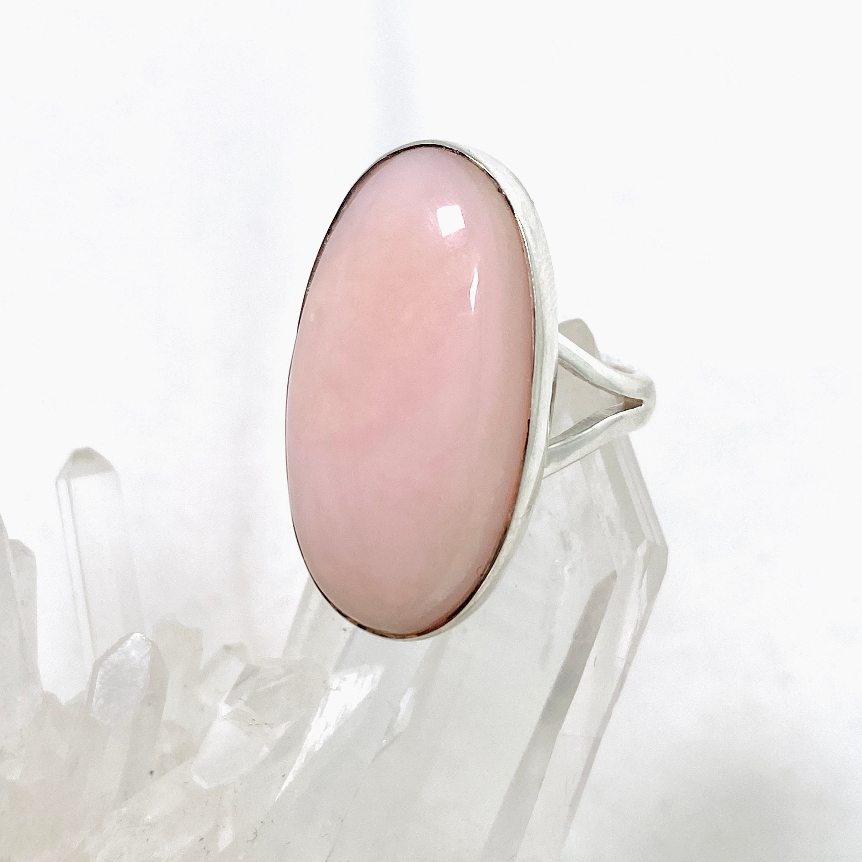 Pink Opal Oval Cabochon Split Band Ring Size 7 KRGJ3307 - Elegant Gemstone Jewelry for Women, Perfect for Weddings, Parties & Everyday Wear
