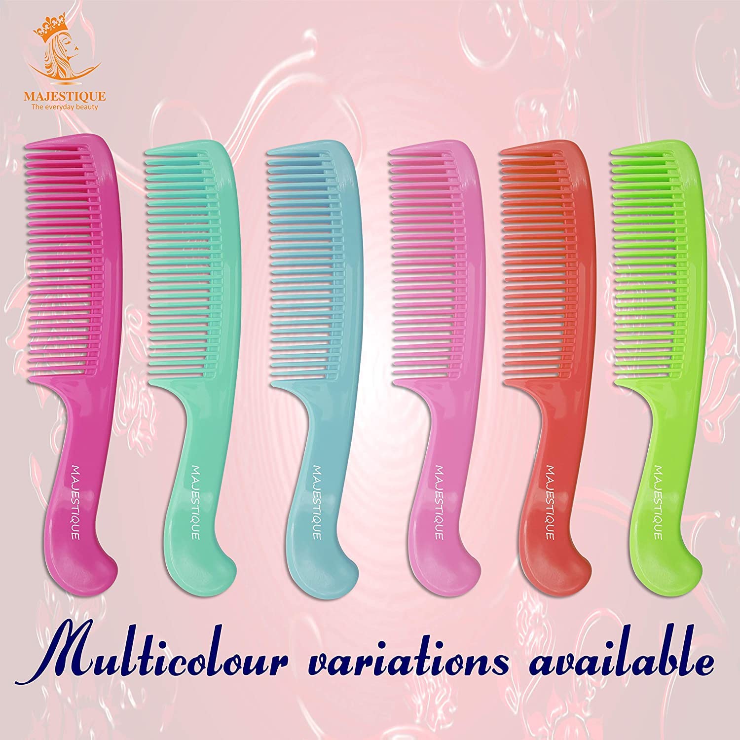 Majestique Round Handle Hair Comb - Wide Tooth & Fine Tooth Comb for Detangling, Styling, and Straightening Hair - Perfect for Women, Men, and Kids - Great for Home, Travel, and Salon Use (Color May Vary)