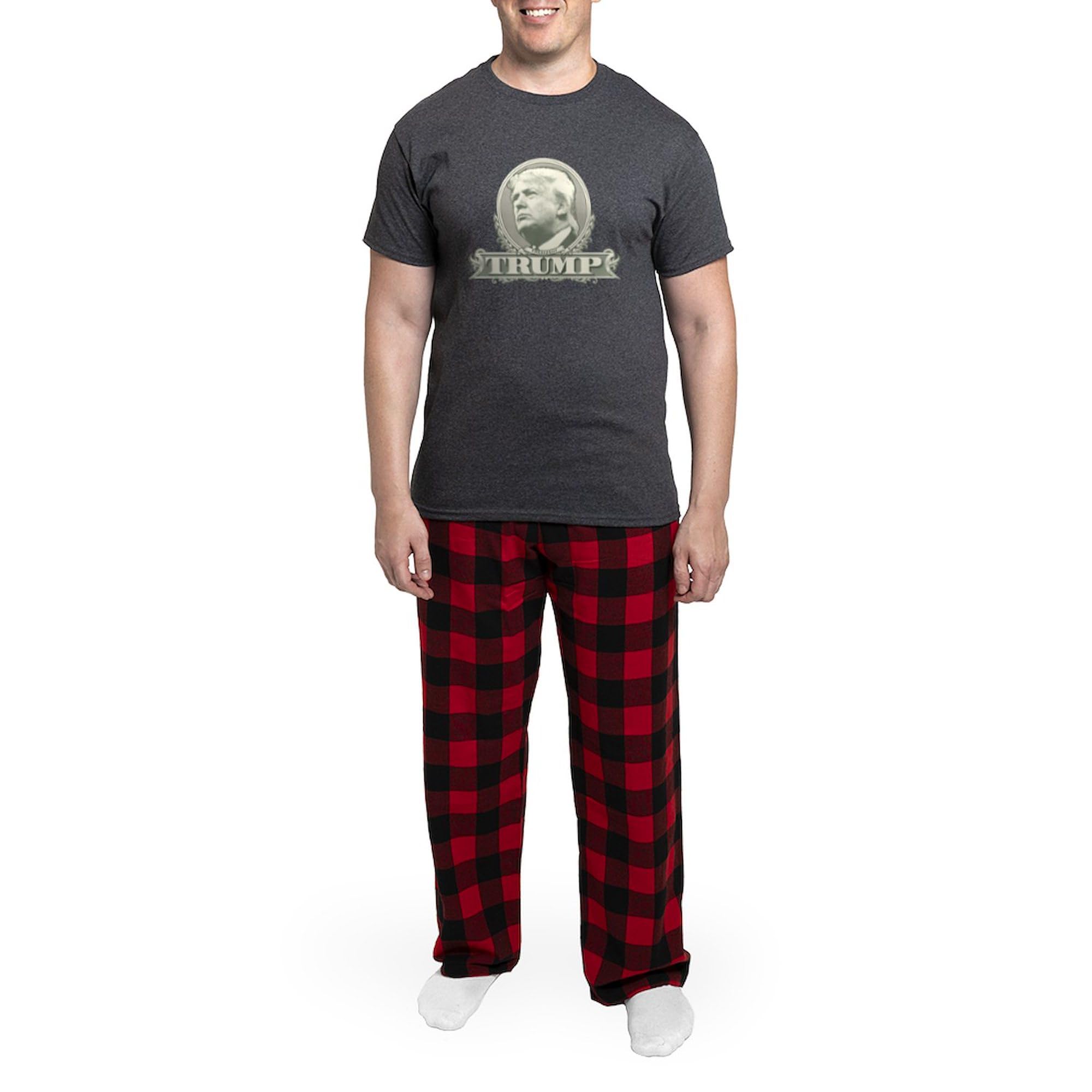 Donald Trump Dollar Bill Frame Men's Charcoal Pajamas - Funny Political Novelty Sleepwear for Trump Supporters & Conservatives - Perfect for Christmas Gifts, Political Parties, and Pajama Days