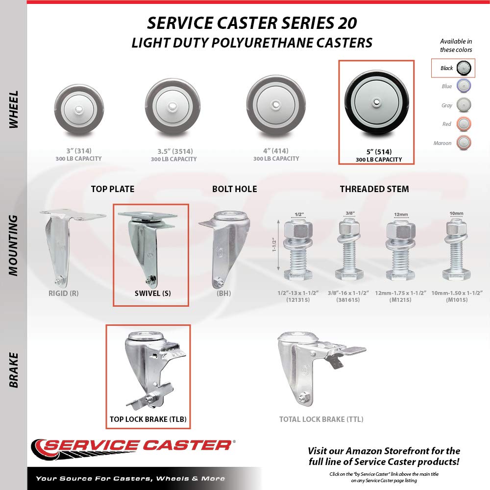 Cambro 60008 60007 41021 Replacement Caster Set - 4-Piece Heavy Duty Utility Cart Wheels for Ultra Pan Carriers, Ice Caddies & Dish Dollies - Durable Service Casters for Restaurant, Catering & Commercial Kitchen Use