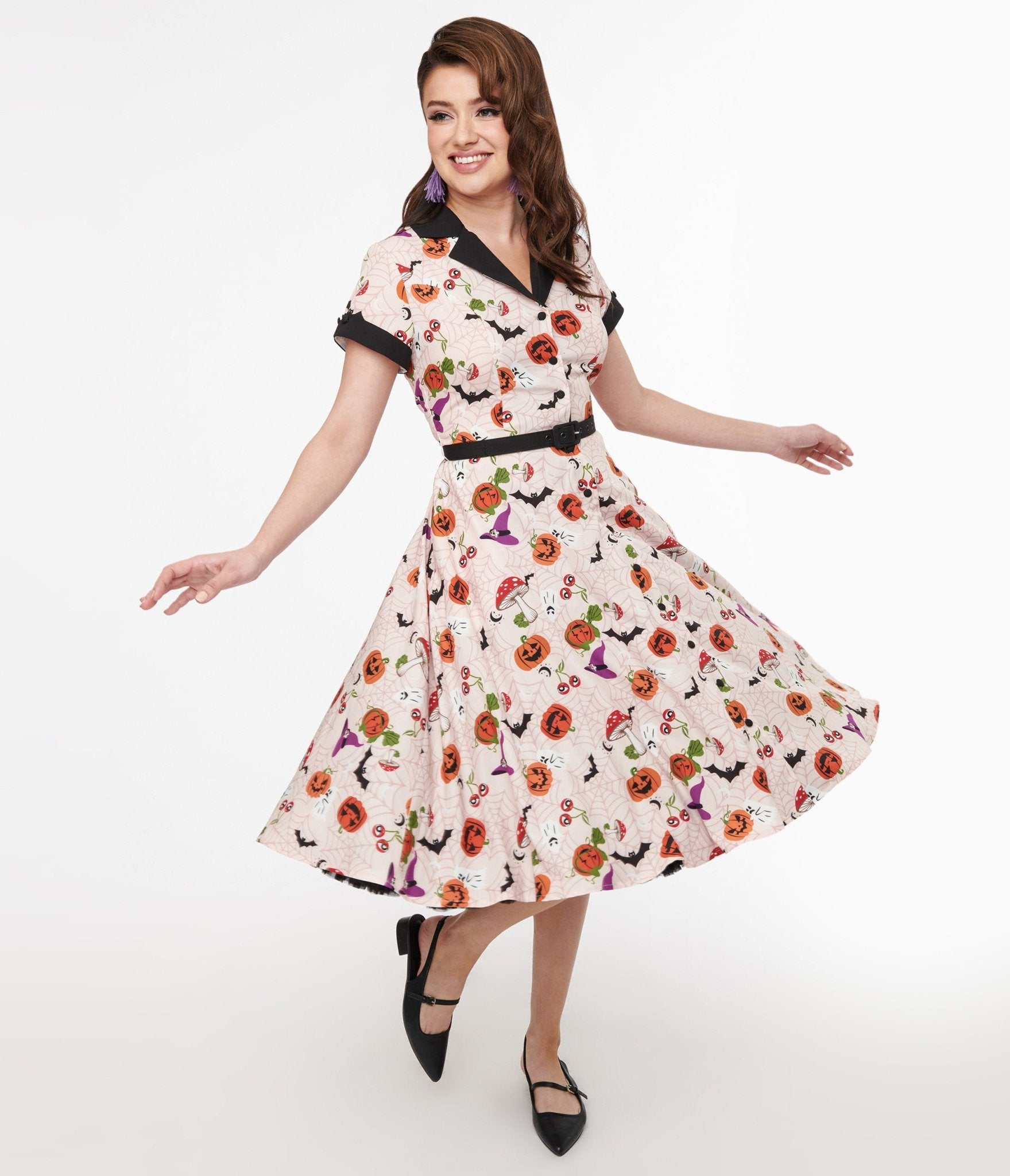 Vintage 1950s Pink Halloween Print Alexis Swing Dress - Retro 50s Style Costume for Women, Halloween Party, Cosplay & Pinup Fashion