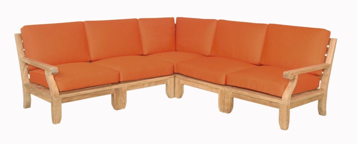 Anderson Teak Riviera Luxe 7-Piece Outdoor Modular Sectional Set with Rectangular Table - Durable Teak Wood Patio Furniture for Poolside, Garden & Backyard Relaxation