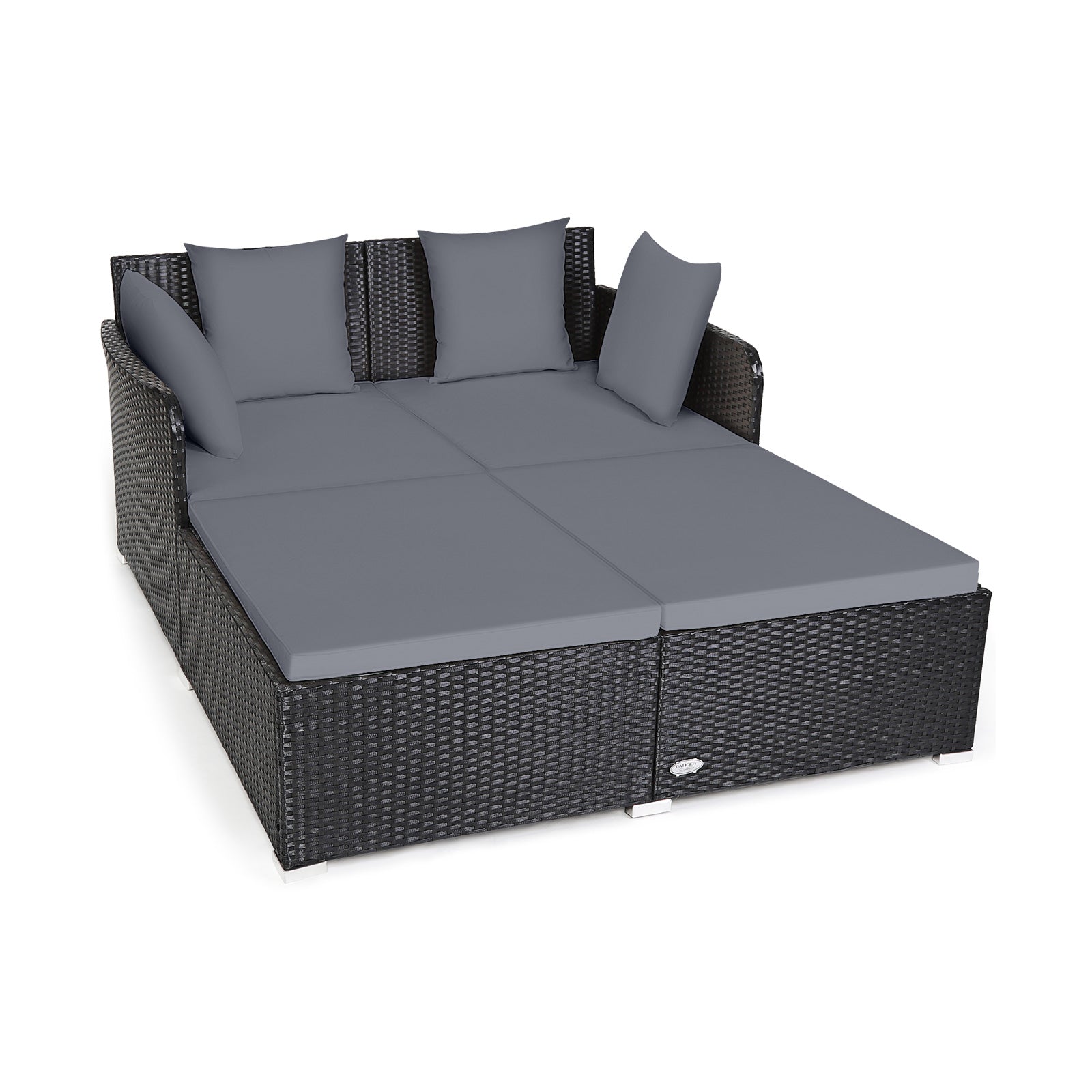 Premium Outdoor Rattan Daybed with Plush Upholstered Cushions & Pillows - Gray Patio Lounger for Poolside Relaxation, Garden Retreat & Backyard Sunbathing