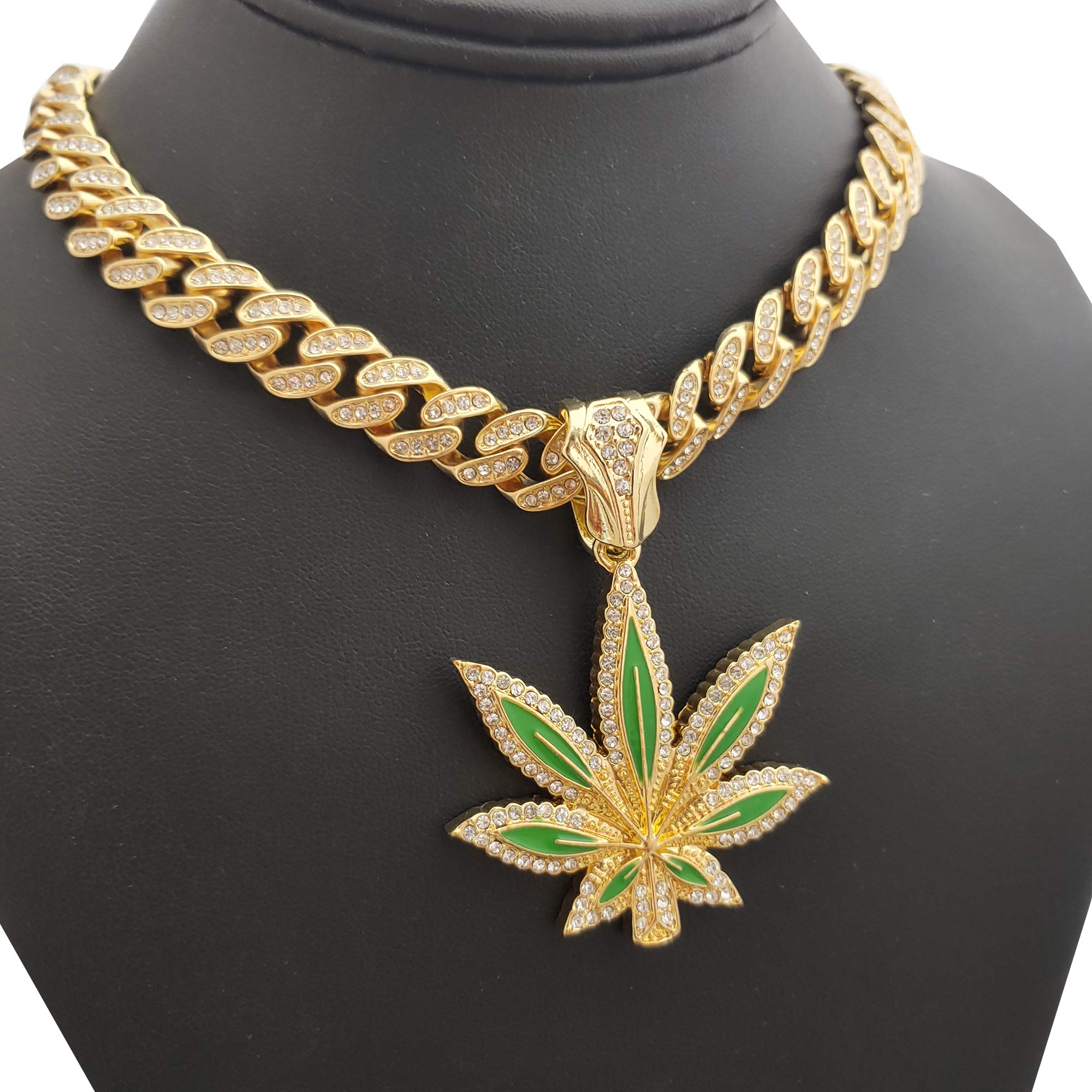 Hip Hop Marijuana Leaf Pendant Necklace - 18