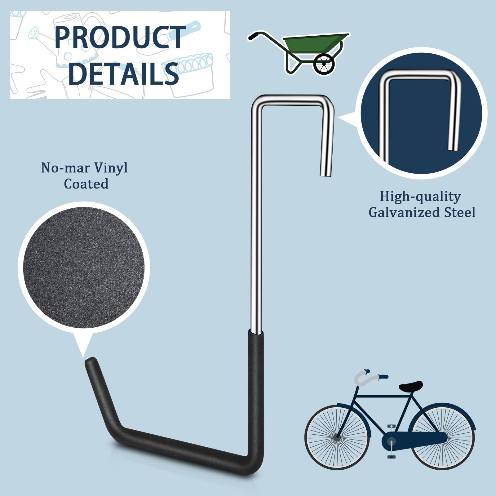 6 Pack Heavy Duty Vinyl Coated Rafter Hooks - Large S Hooks for Garage Storage, Ladder & Bike Hangers - Black (Ideal for Garage Organization, Bike Storage, and Hanging Heavy Items)