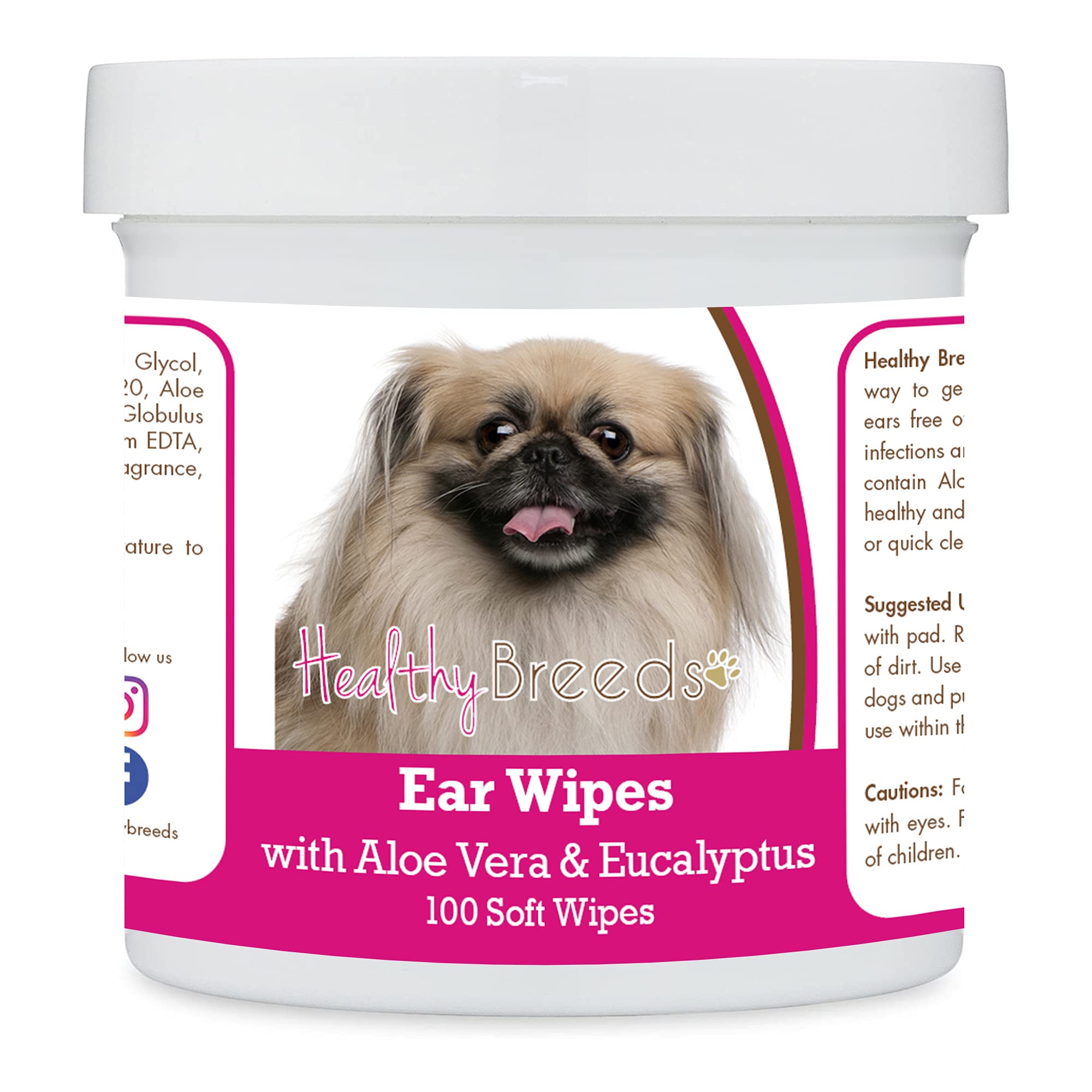 Healthy Breeds Pekingese Ear Cleaning Wipes with Aloe & Eucalyptus for Dogs - 100 Count Gentle Wipes for Ear Hygiene, Itch Relief & Odor Control - Perfect for Regular Ear Care & Grooming Routine