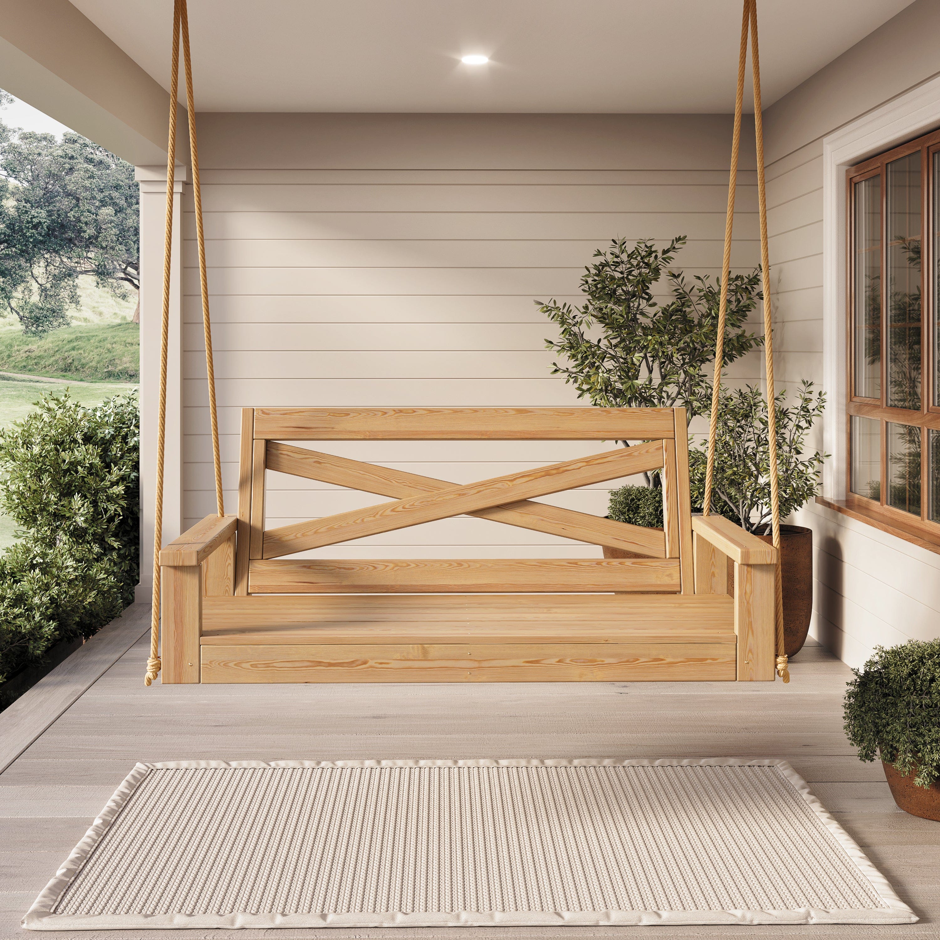 Amish Heavy Duty 700 Lb Capacity 4 Foot Porch Swing - Solid Oak Wood with Premium Stain Finish - Perfect for Outdoor Patio, Garden, Backyard Relaxation & Porch Decor