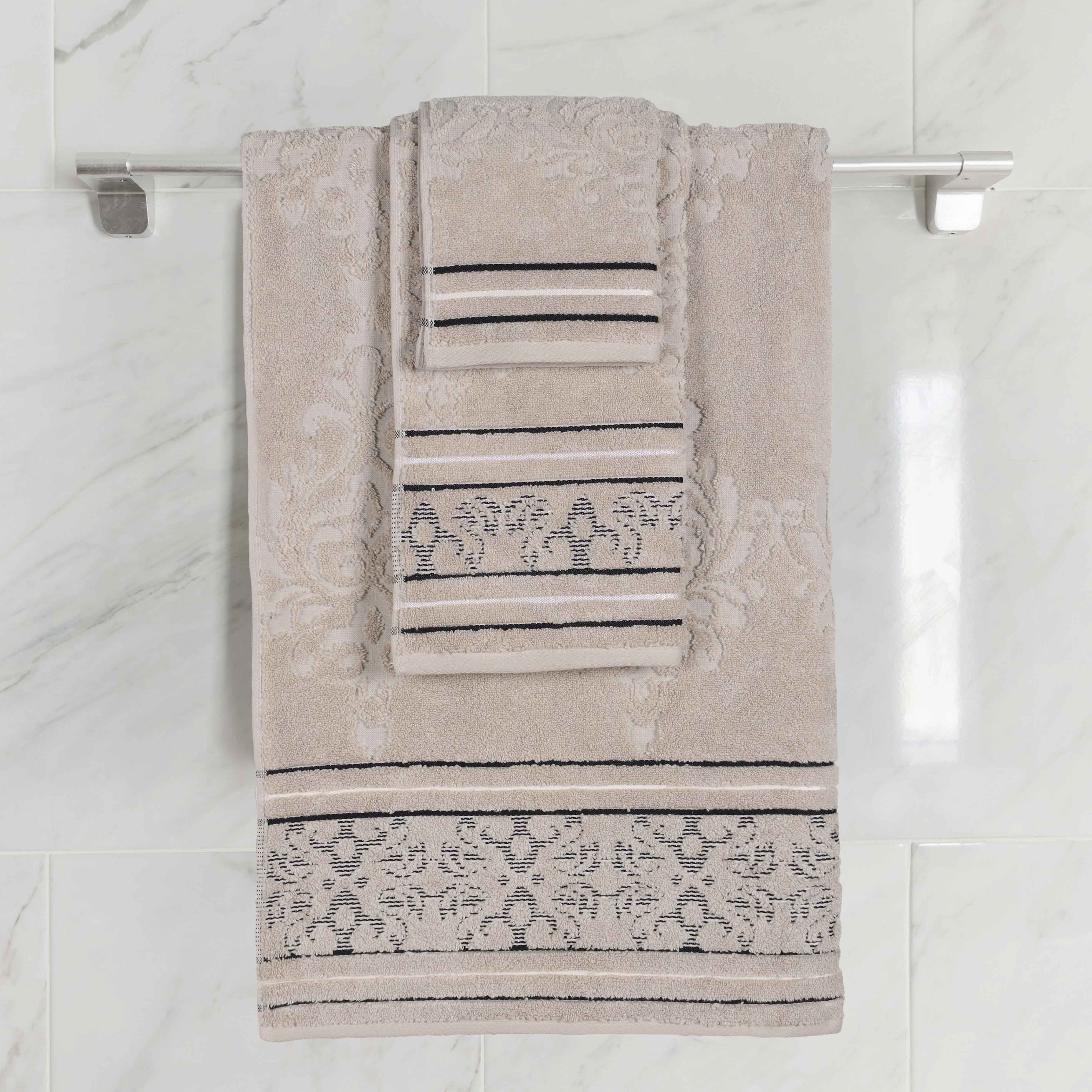 Premium 3-Piece Jacquard Towel Set - 100% Zero Twist Cotton with Elegant Floral Design - Ultra Soft & Absorbent Bath Towels for Spa, Guest Bathroom & Luxury Home Decor