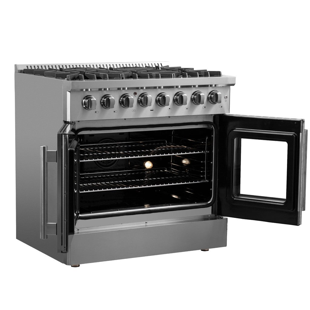 Forno Galiano 36-inch 5.36 cu. ft. Stainless Steel French Door Dual Fuel Range - Gas Cooktop & Electric Oven - Professional Kitchen Appliance for Home Chefs & Baking Enthusiasts (Model FFSGS6356 36)