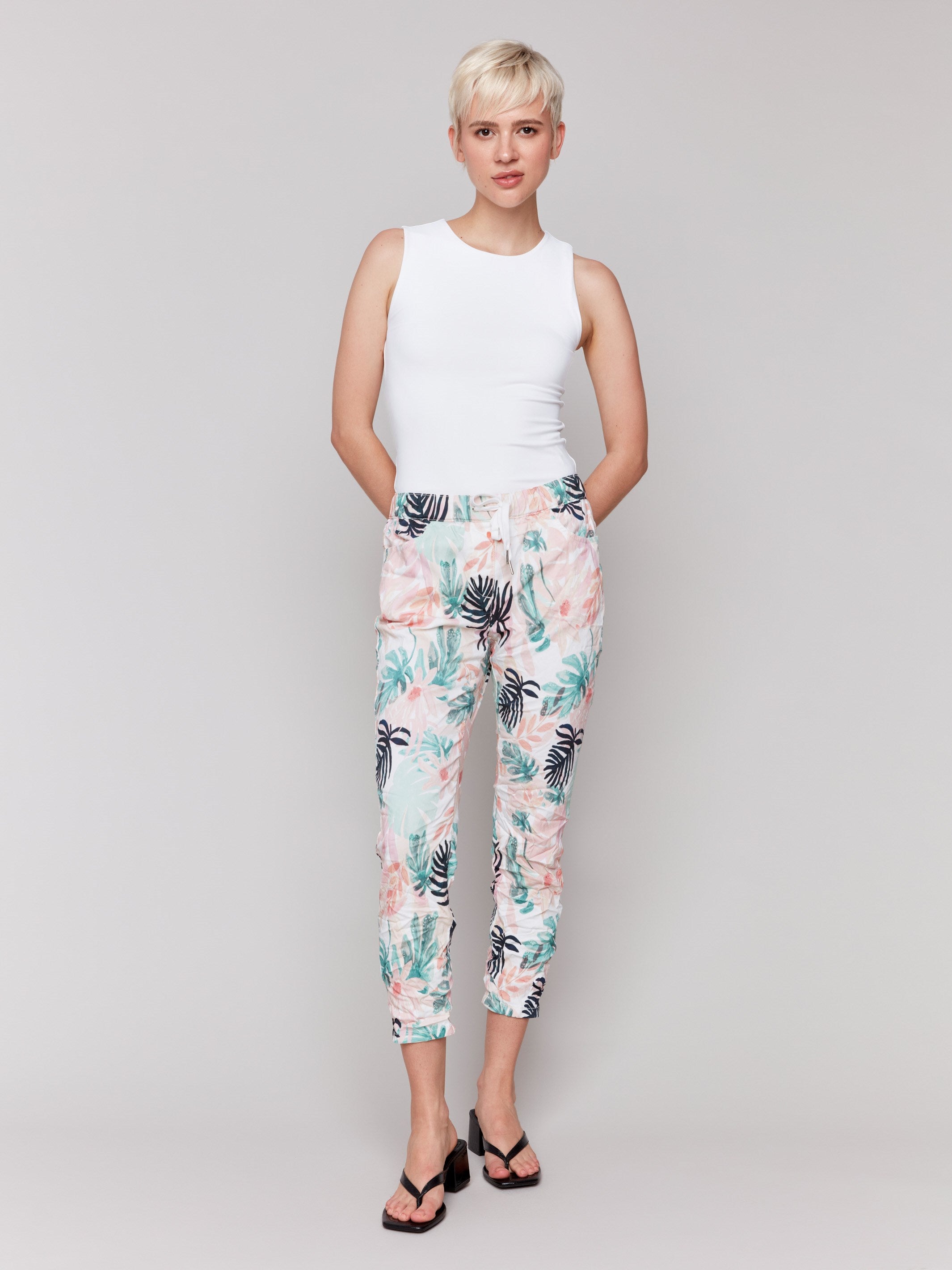 Printed Crinkle Jogger Pants for Women - Soft Loose Fit Casual Lounge Pants - Comfortable Elastic Waist Joggers for Yoga, Home, Travel & Relaxation