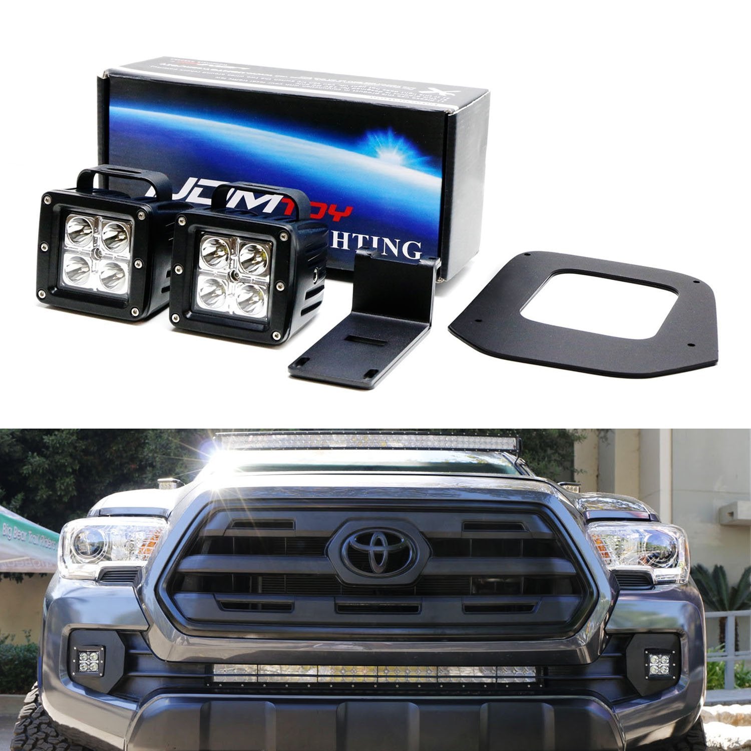 40W CREE LED Pods with Bracket, Fog Light Bezels & Wiring Kit - Compatible with 2016-2023 Toyota Tacoma - Perfect for Off-Roading, Night Driving & Truck Customization