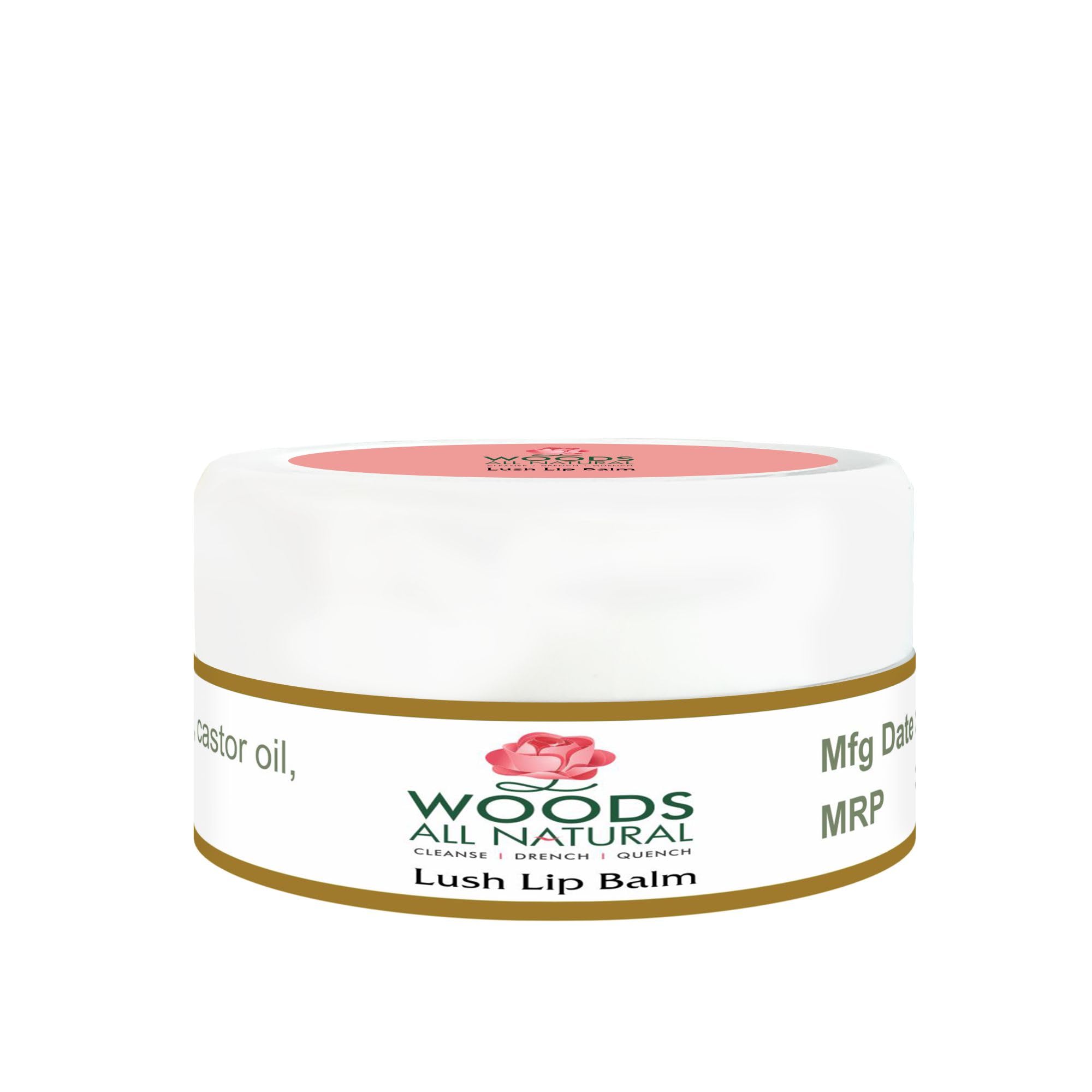 Woods All Natural Lush Lip Balm for Pink Lips - Vitamin E, Shea Butter & Jojoba Oil Lip Care | Hydrating Treatment for Dark & Chapped Lips | SPF Protection | 10g Cosmopolitan | Perfect for Daily Use, Outdoor Activities & Winter Lip Care