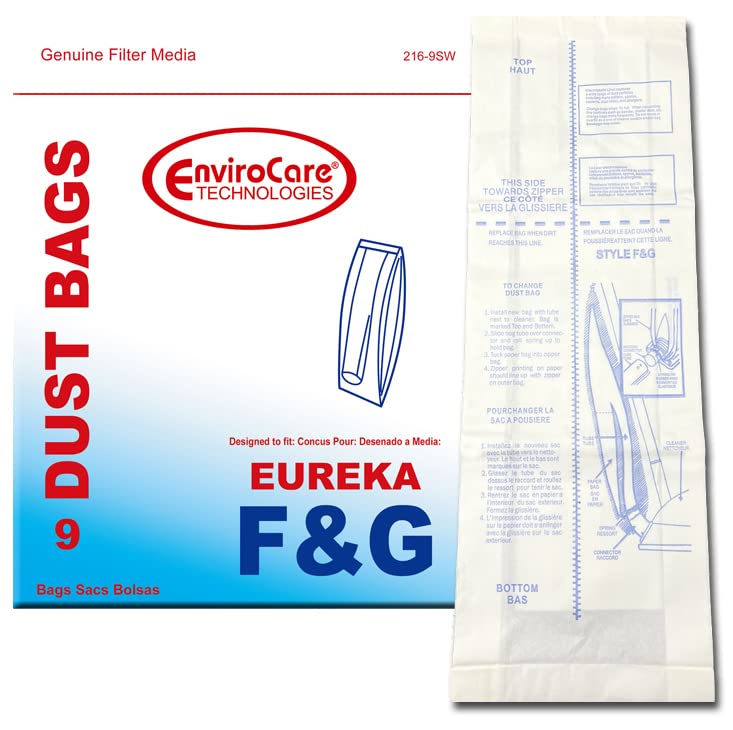 EnviroCare Premium Vacuum Cleaner Dust Bags - Compatible with Eureka F&G Upright Vacuums (9-Pack) | HEPA Filter Replacement for Pet Hair, Allergies & Deep Cleaning
