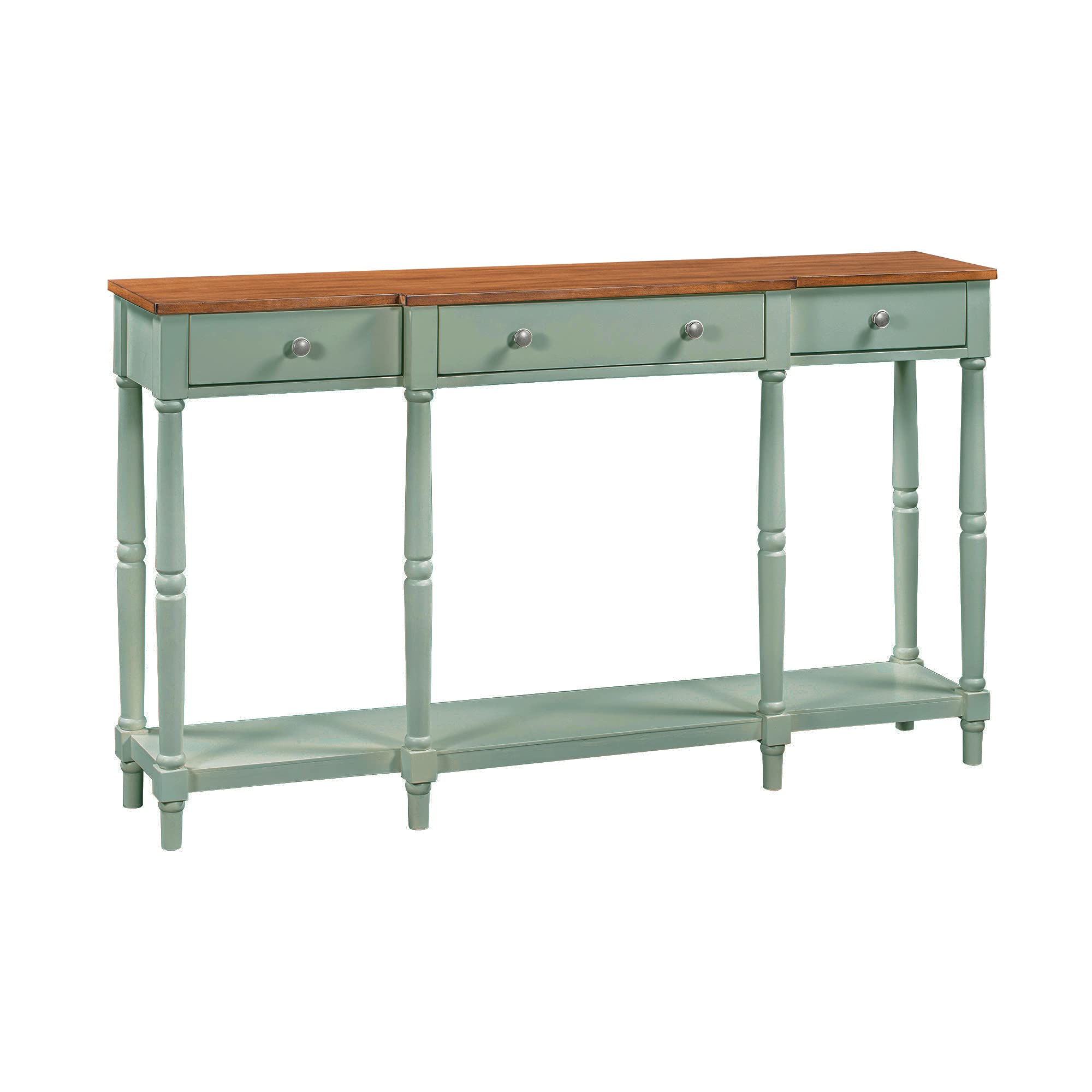 Solid Wood Console Table Sofa Table - Classic Entryway Table with Storage Shelf & Drawer for Living Room, Hallway, Bedroom - Narrow Accent Table Furniture in Green & Brown - Perfect for Small Spaces, Home Decor, and Entryway Organization