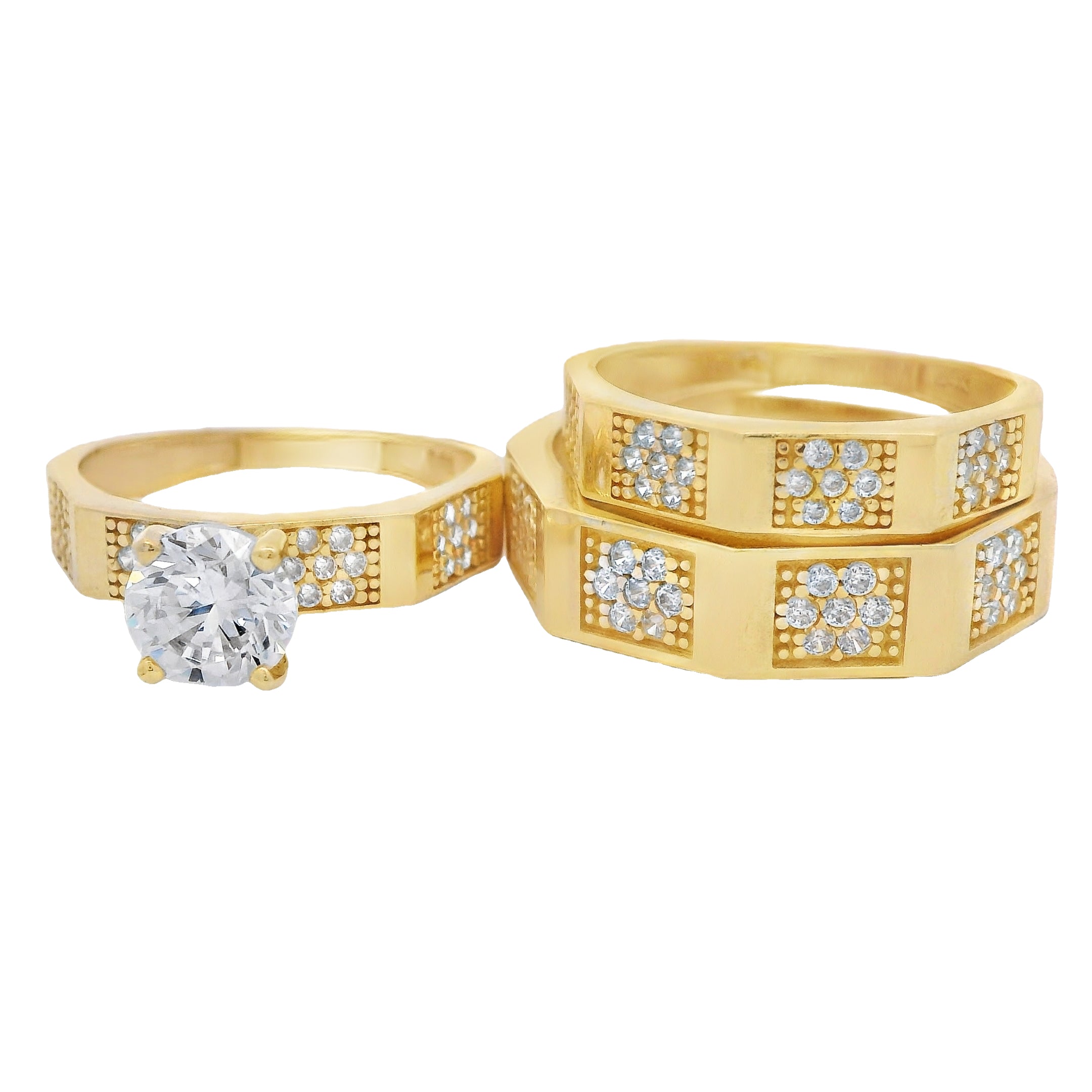 14K Gold Wedding Ring Set with CZ Stones - Square Design Bridal Jewelry by JTJ™ for Engagement, Anniversary & Special Occasions