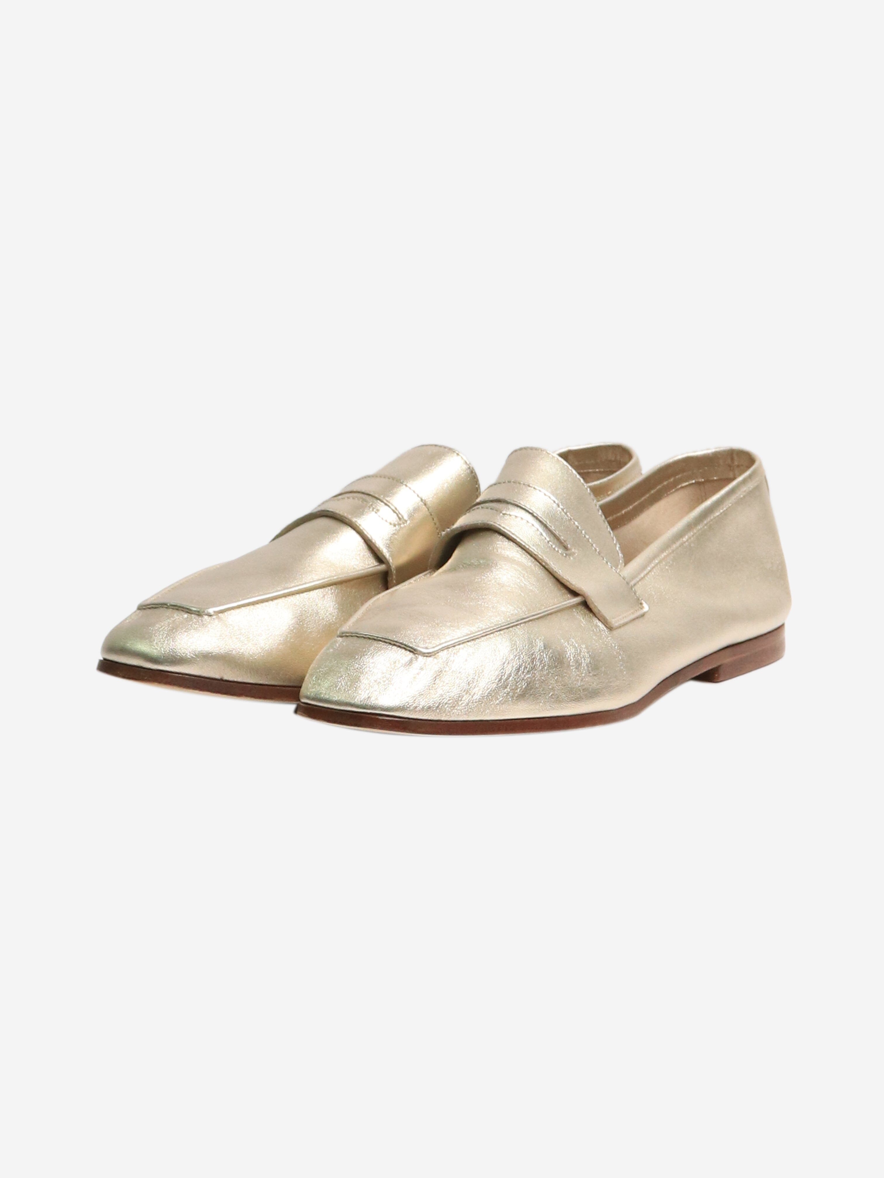 Champagne Gold Metallic Loafers Women's Size EU 37 (US 7) - Stylish Slip-On Shoes for Office, Party & Casual Wear