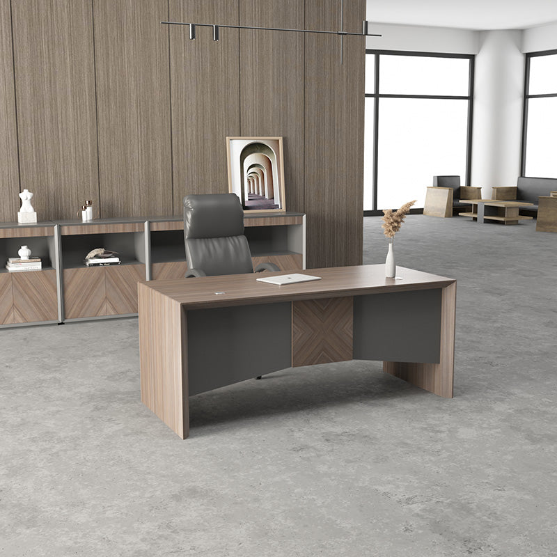 MONTE 180cm Executive Desk with Reversible Mobile Return - Hazelnut & Grey Finish - Modern Office Desk for Home & Business Workspaces