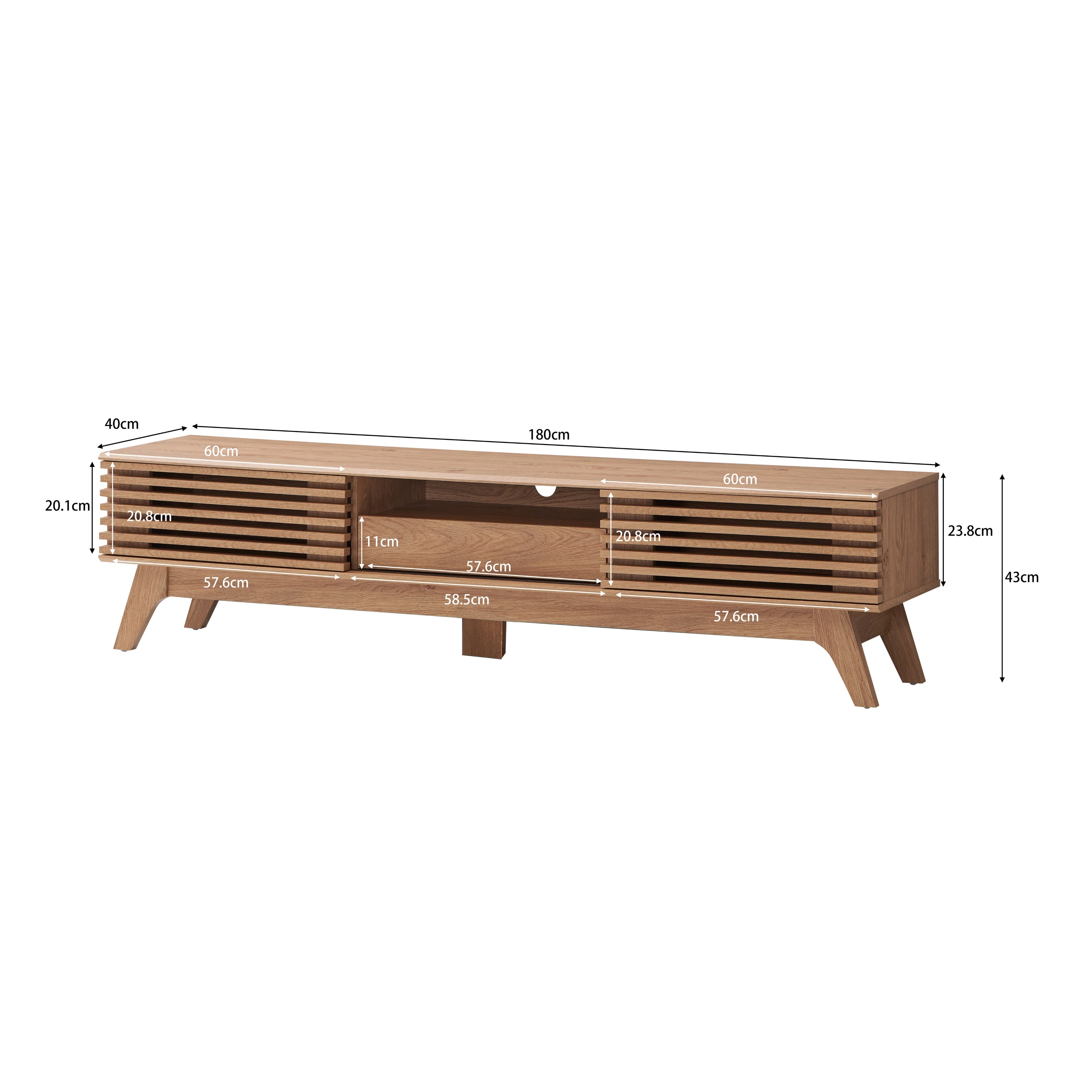 Camille 180cm Oak Wooden TV Stand with 2 Doors & 1 Drawer - Modern Entertainment Center for Living Room, Bedroom, or Home Theater