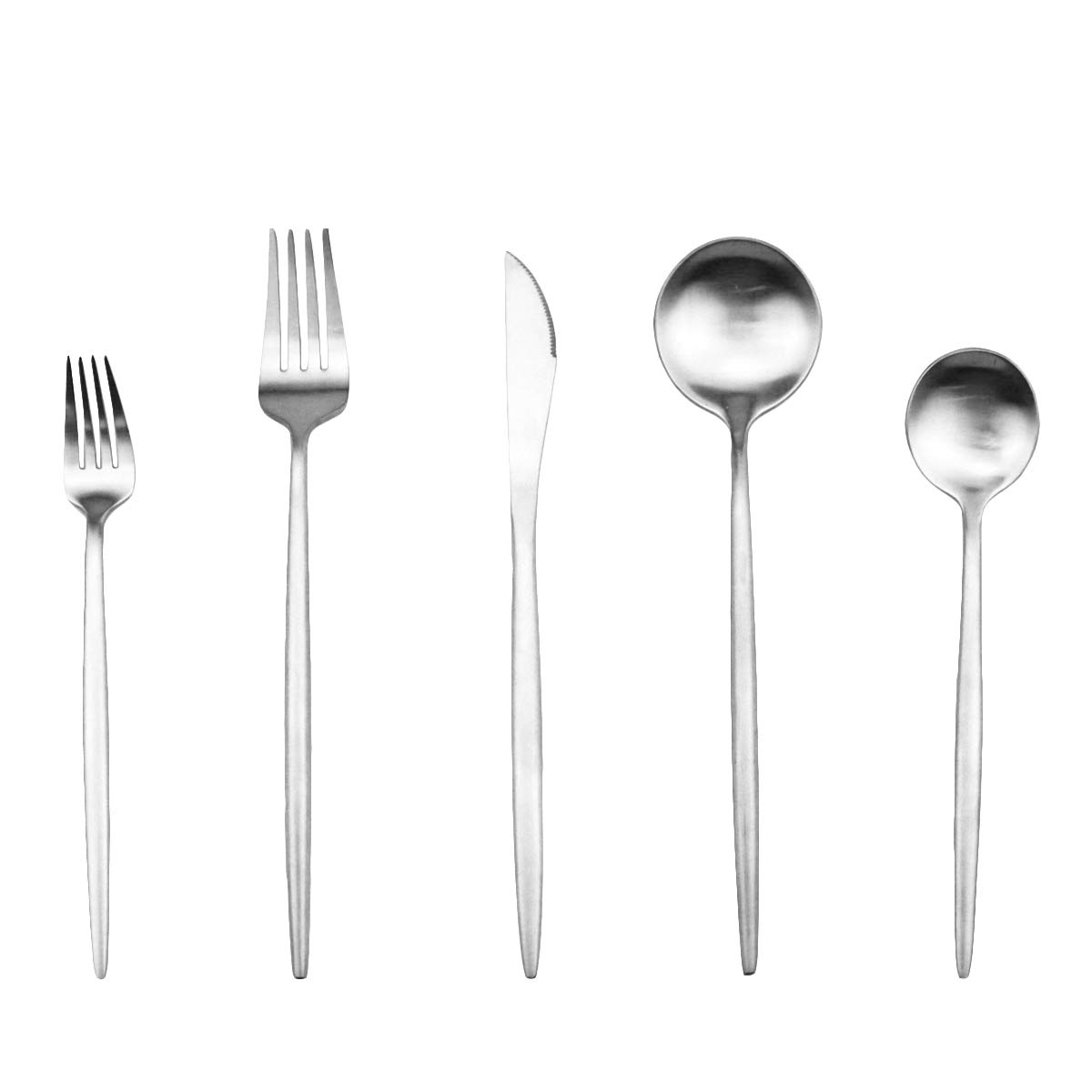 Premium 40-Piece Matte Silver Flatware Set for 8 - 304 Stainless Steel Cutlery Set with Stain Finish | Dinner, Dessert & Salad Utensils | Dishwasher Safe Kitchen Silverware | Perfect for Formal Dining, Dinner Parties & Everyday Use